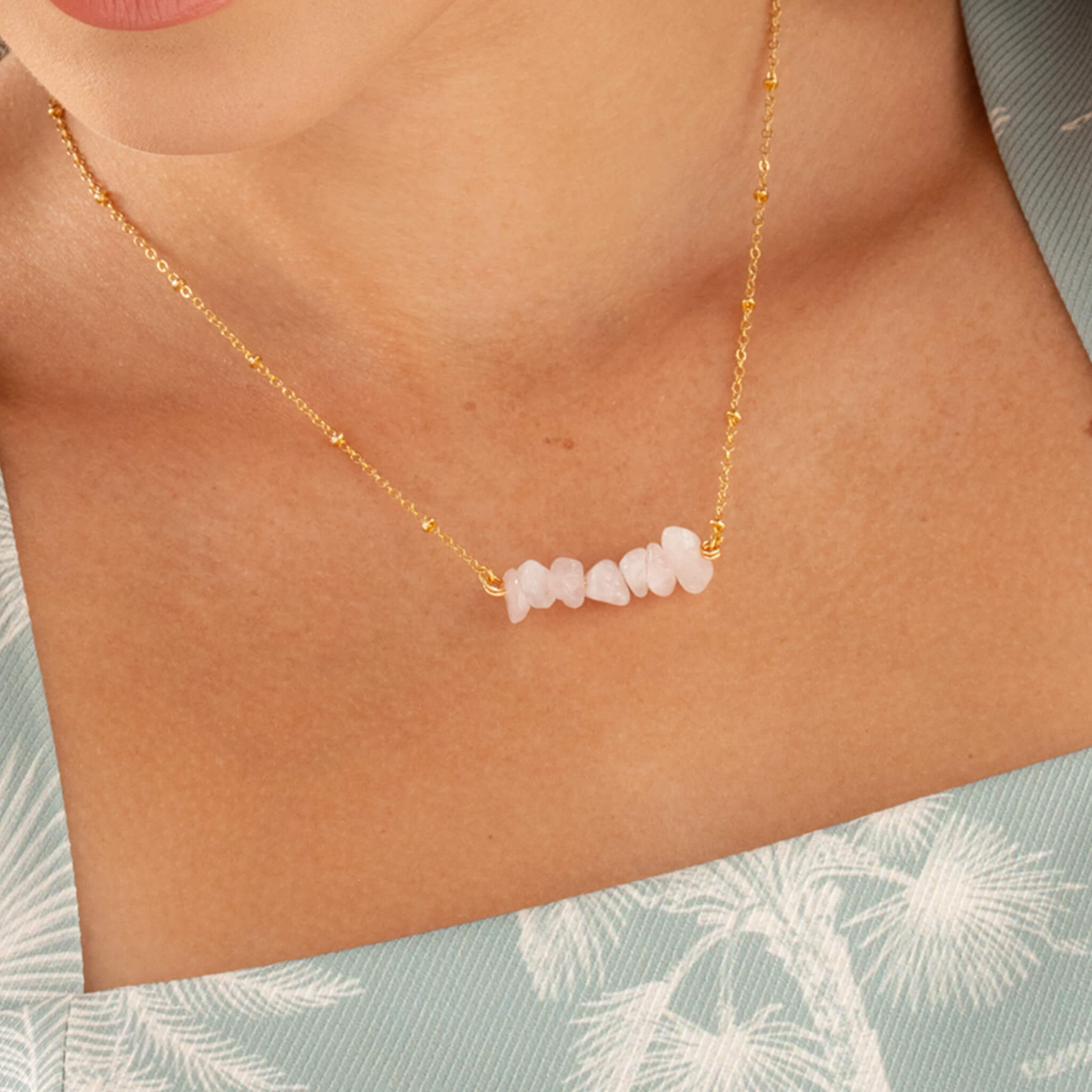 Cadena Cuarzo Rosado Piedra Natural Con Significado