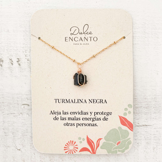 Cadena Turmalina Negra Piedra Natural Con Significado