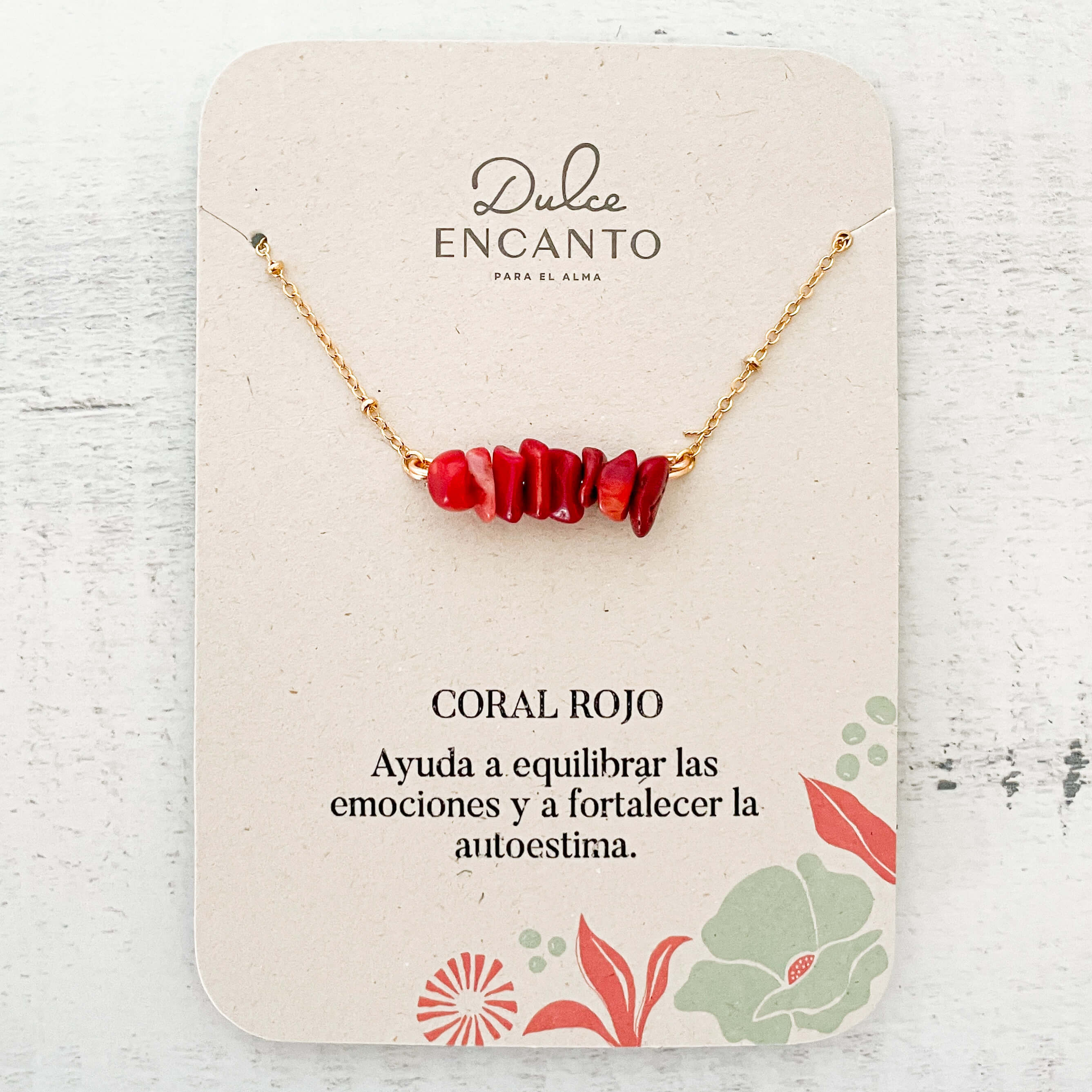 Cadena Coral Rojo Piedra Natural Con Significado