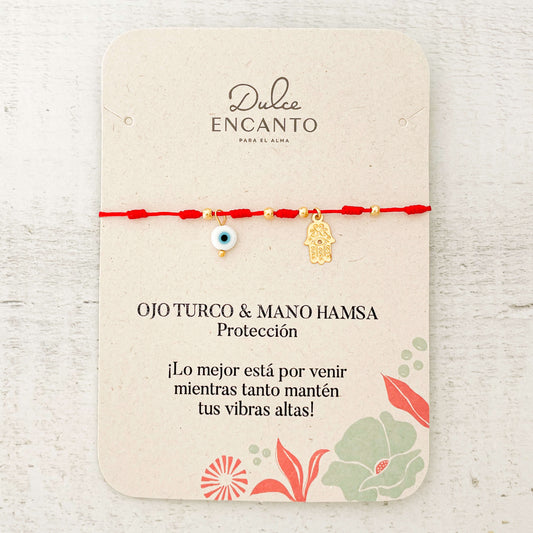 Tobillera Ojo Turco Mano Hamsa Hilo Rojo