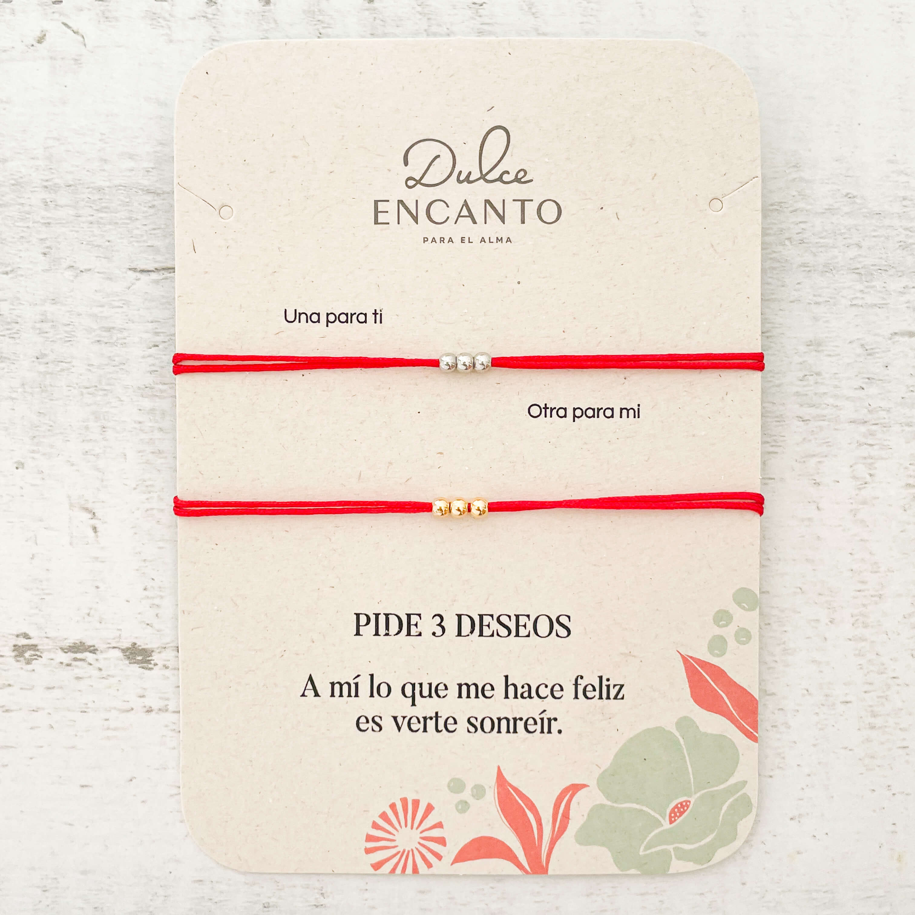 Pulsera Parejas 3 Deseos Hilo Rojo