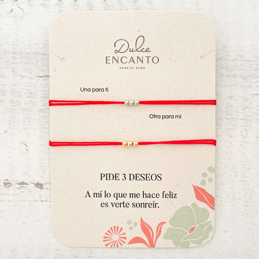Pulsera Parejas 3 Deseos Hilo Rojo
