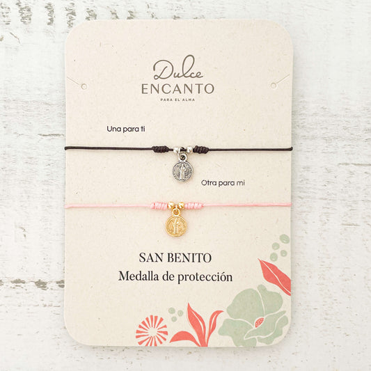 Pulsera Parejas San Benito Hilo Rosado Café