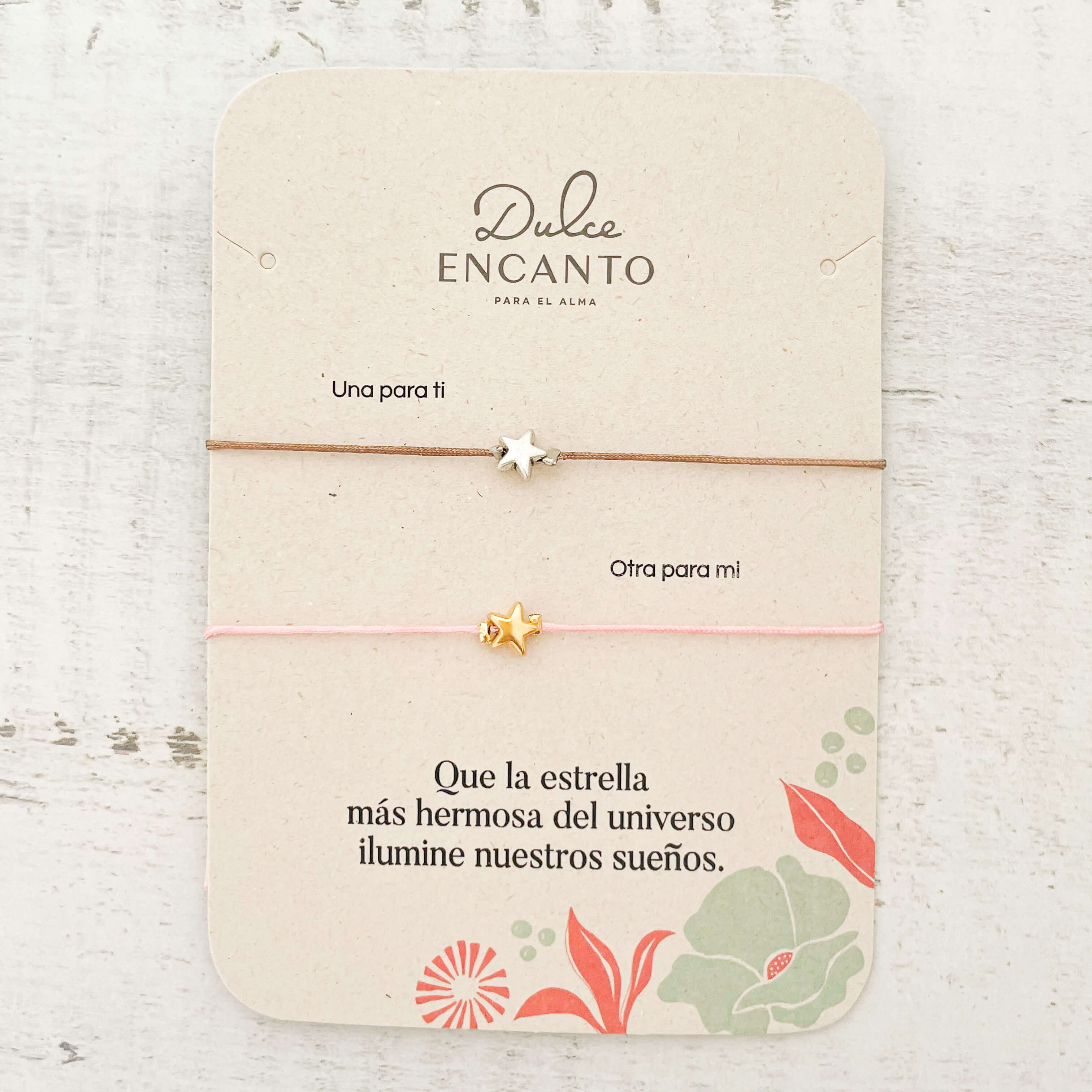 Pulsera Parejas Estrella Hilo Rosado Café