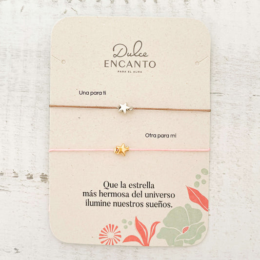 Pulsera Parejas Estrella Hilo Rosado Café