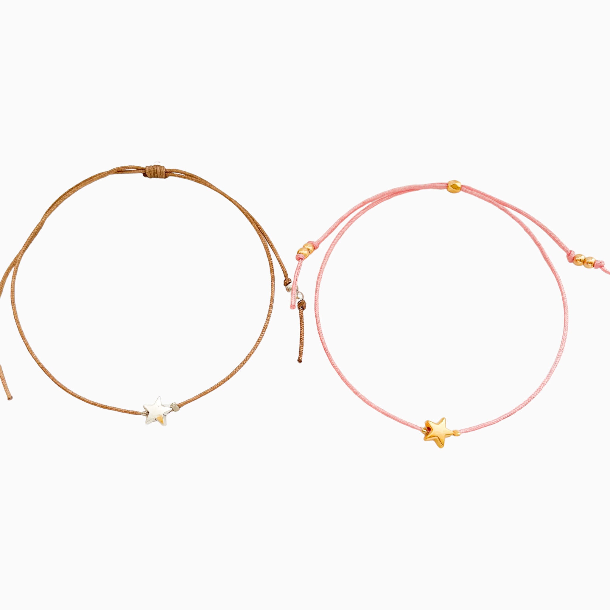 Pulsera Parejas Estrella Hilo Rosado Café