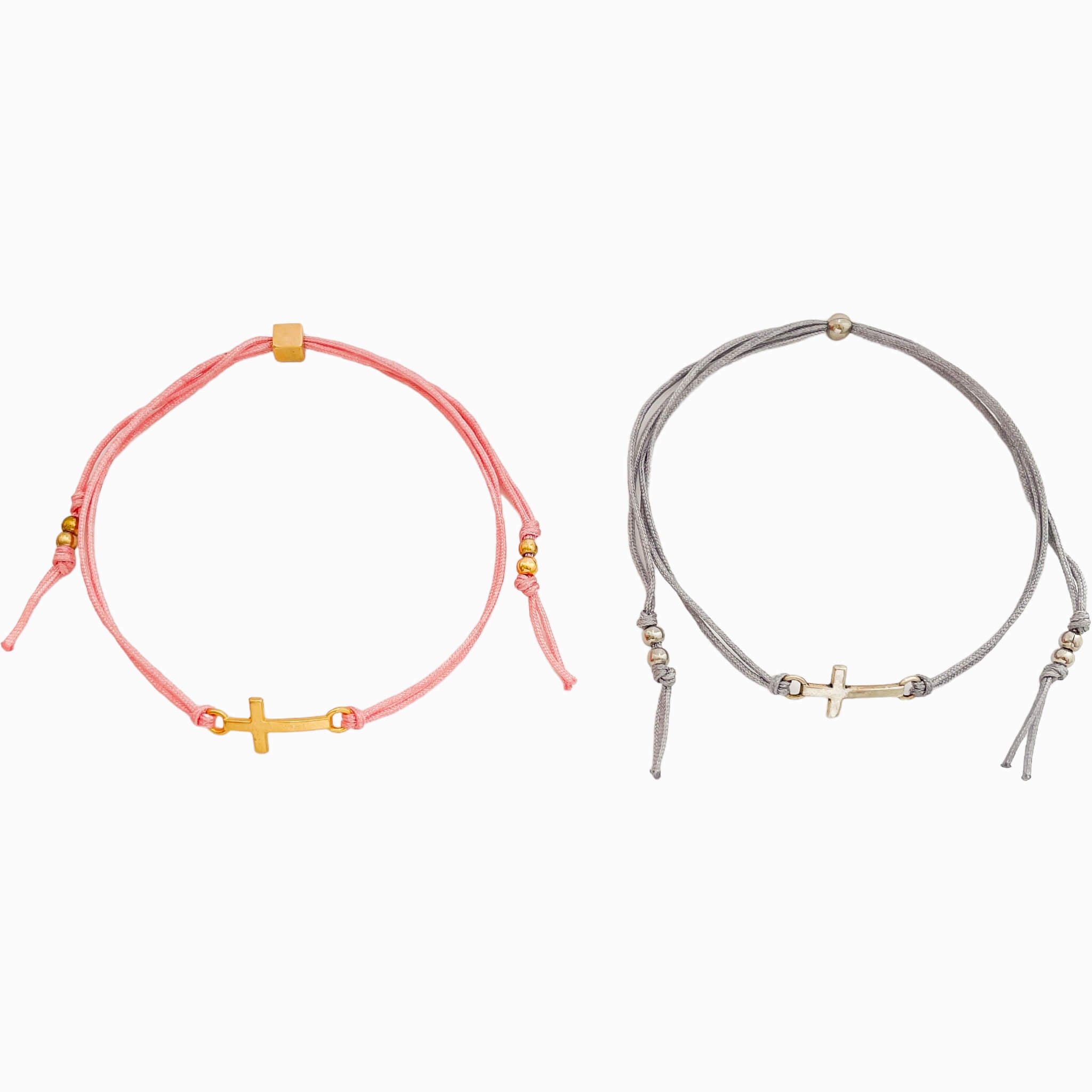 Pulsera Parejas Cruz Hilo Rosado Gris