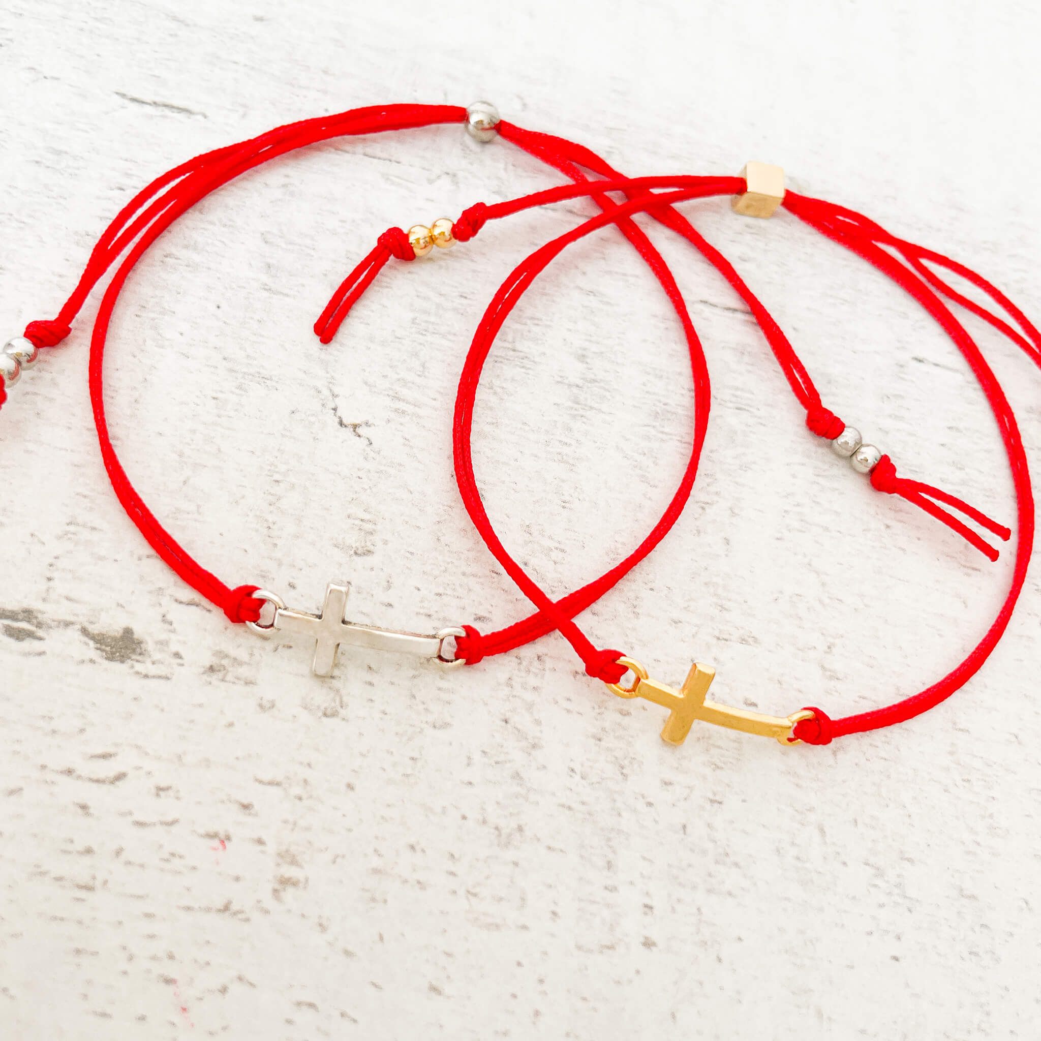 Pulsera Parejas Cruz Hilo Rojo