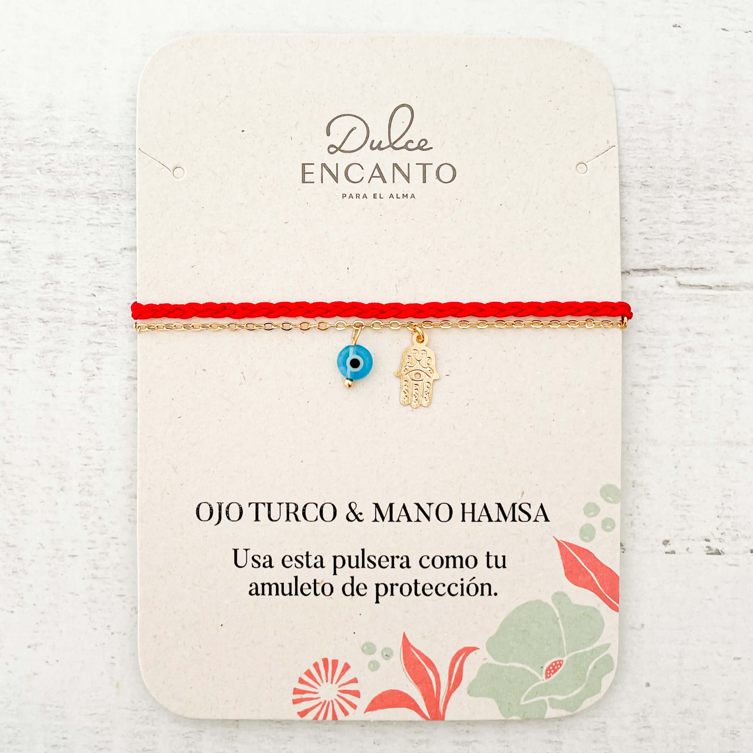 Pulsera Protección Ojo Turco Mano Hamsa Cadena Trenza Roja