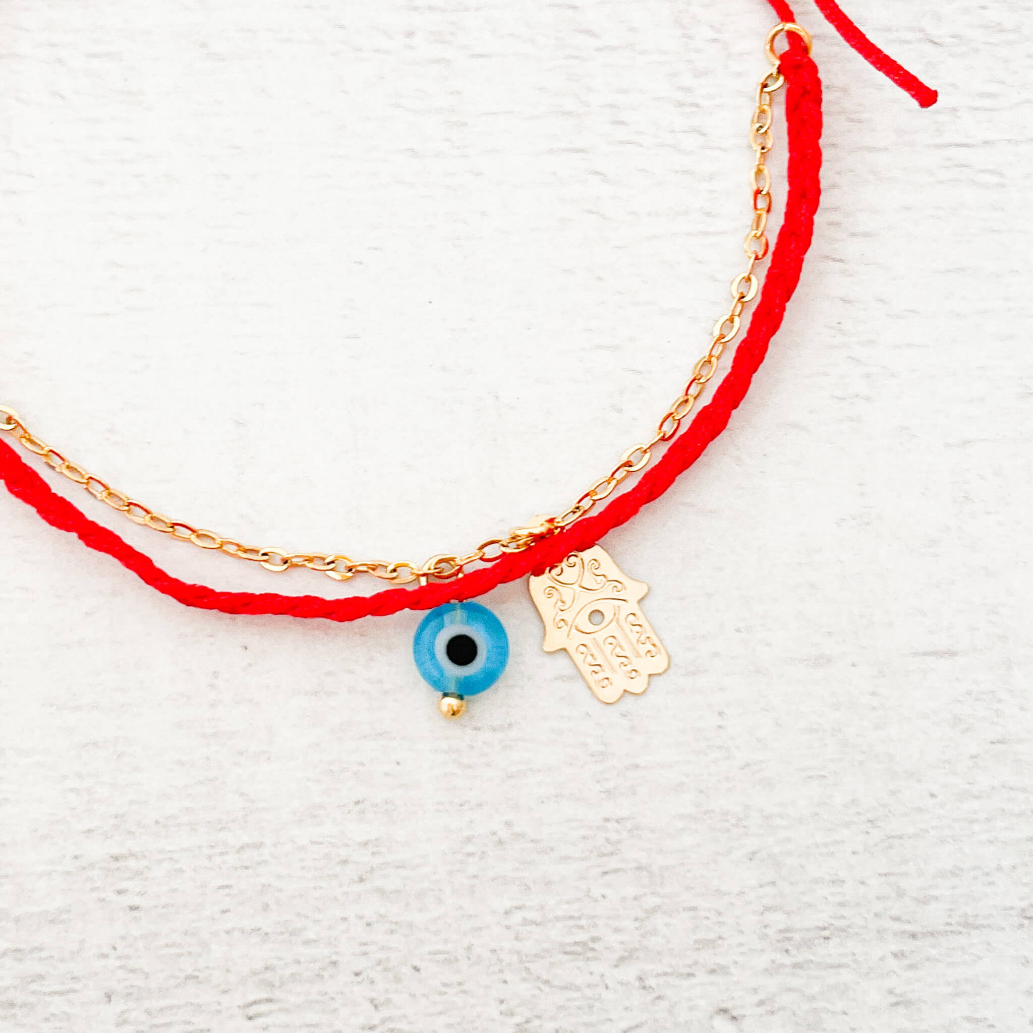 Pulsera Protección Ojo Turco Mano Hamsa Cadena Trenza Roja
