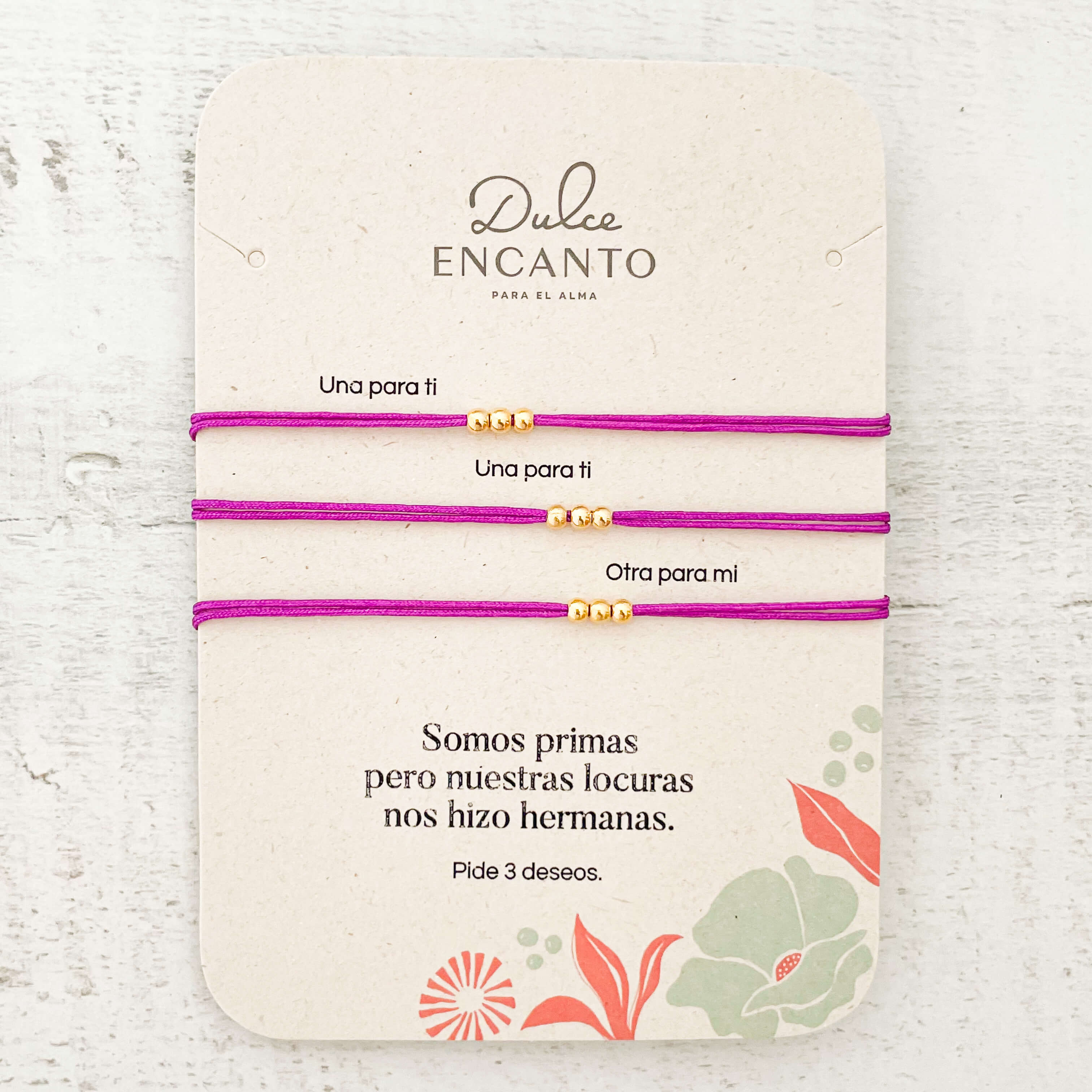 Pulsera Set De 3 Primas Para Compartir Pide 3 Deseos Hilo Morado