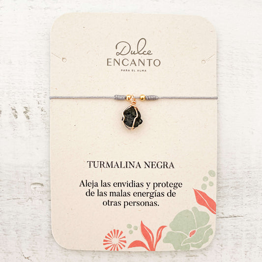 Pulsera Turmalina Negra Hilo Gris