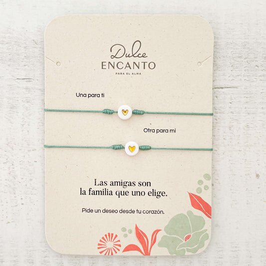 Pulsera Set De 2 Amigas Corazón Dorado Blanco Para Compartir
