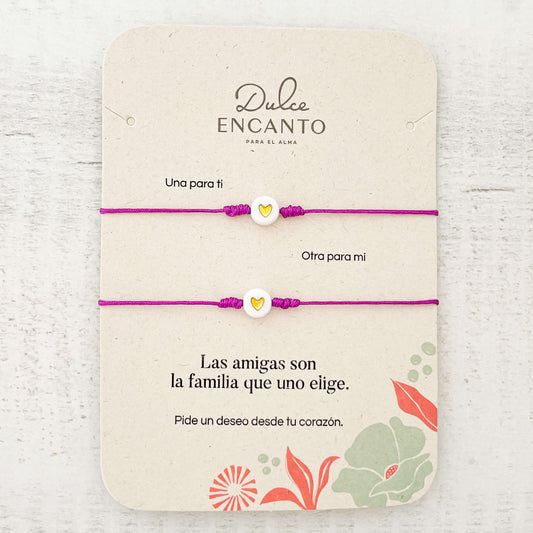 Pulsera Set De 2 Amigas Corazón Dorado Blanco Para Compartir