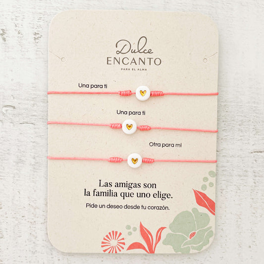 Pulsera Set De 3 Amigas Corazón Dorado Blanco Para Compartir