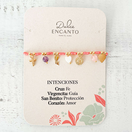 Pulsera Intenciones Fe Hilo Rosado Con Significado