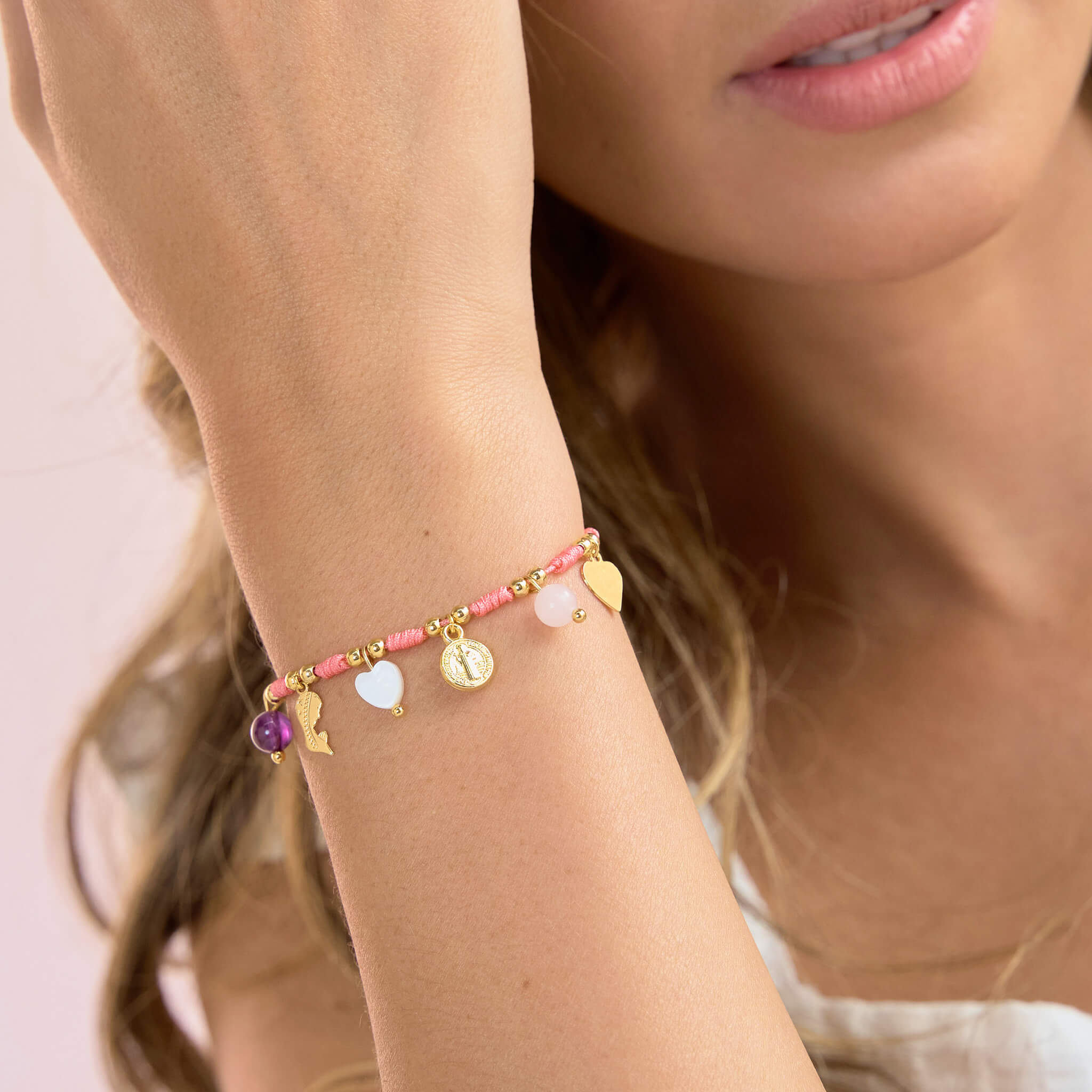 Pulsera Intenciones Fe Hilo Rosado Con Significado