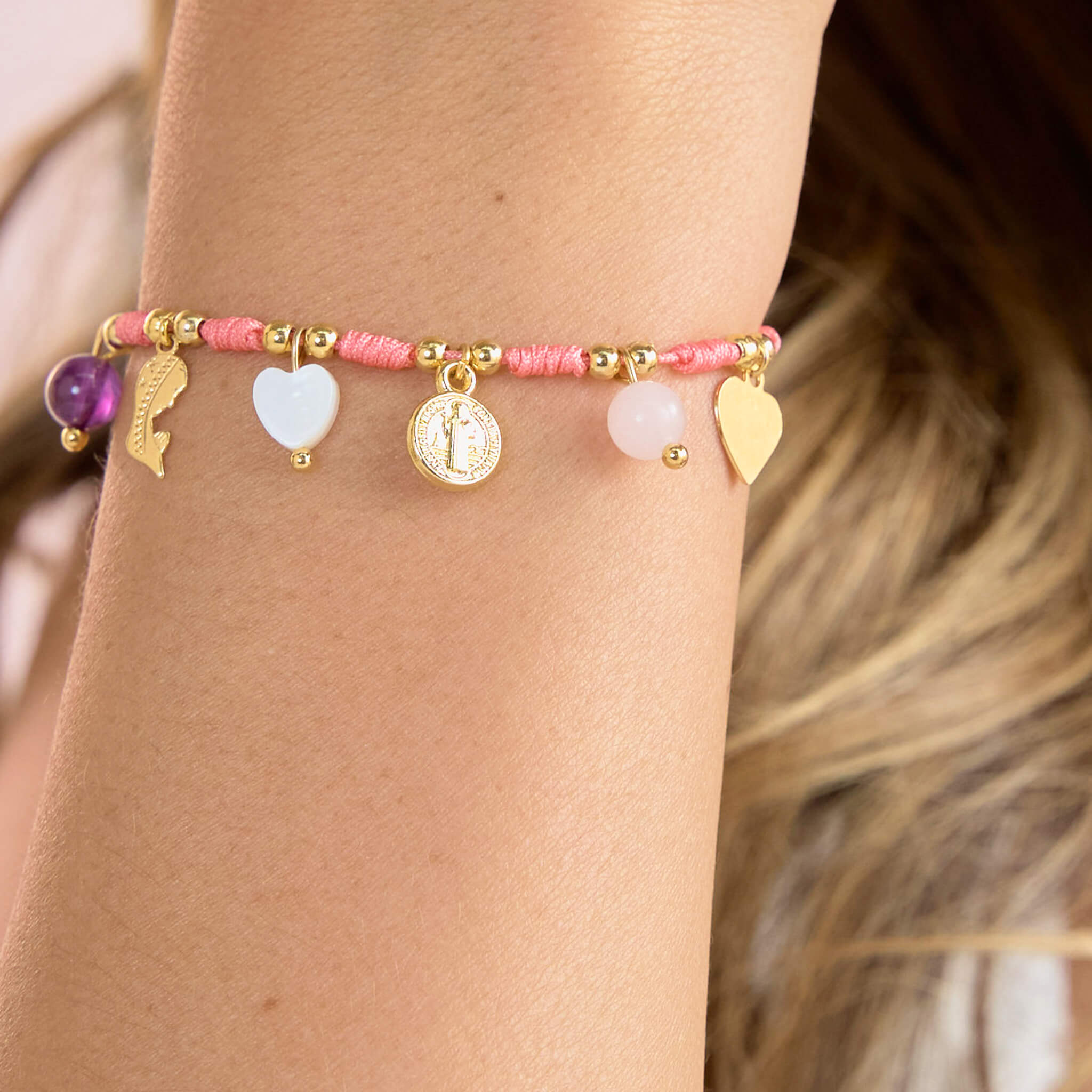 Pulsera Intenciones Fe Hilo Rosado Con Significado