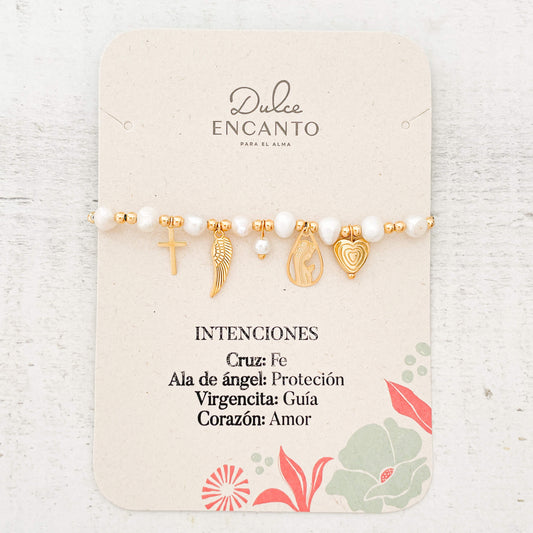 Pulsera Intenciones Perlas de Agua Dulce Hilo Verde Con Significado