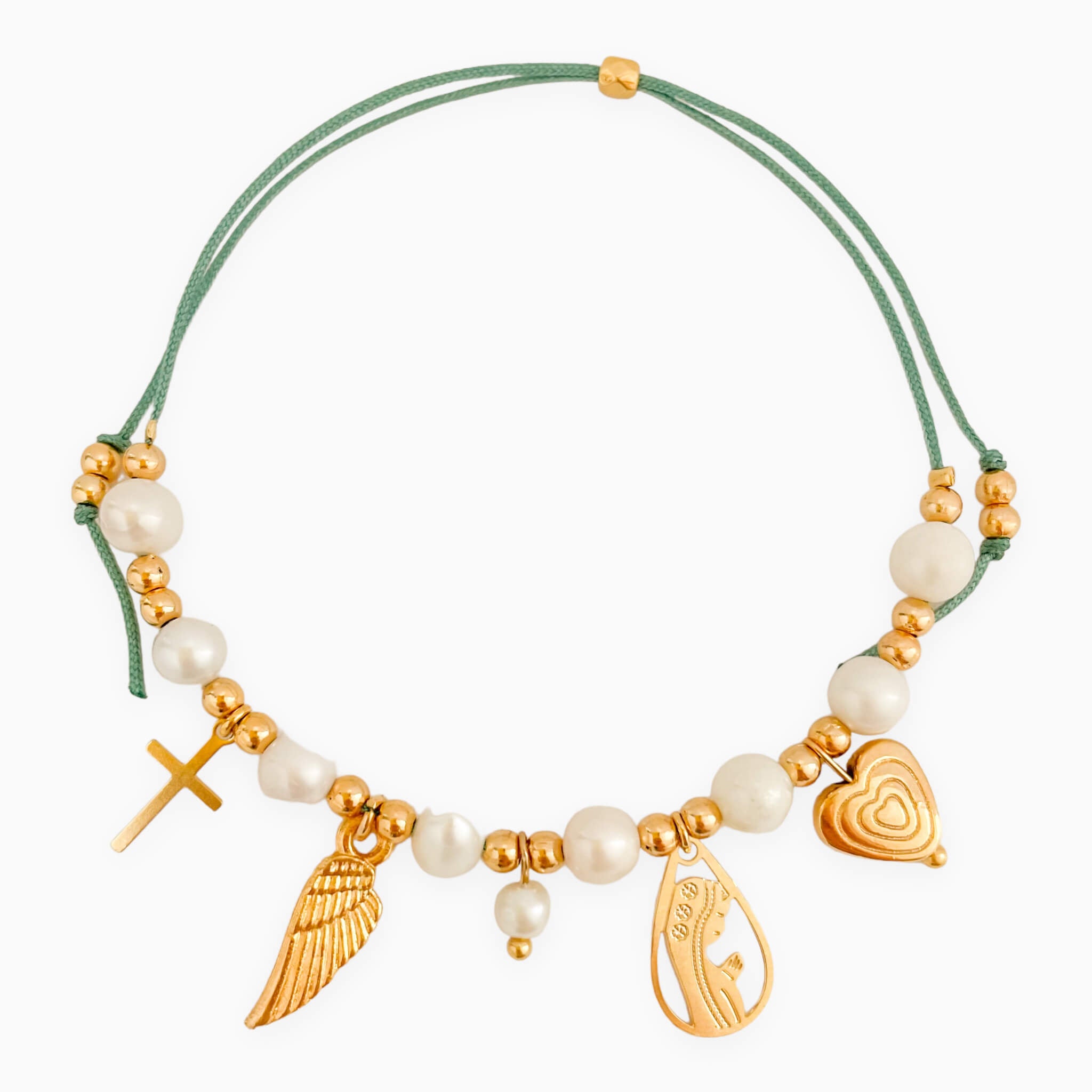 Pulsera Intenciones Perlas de Agua Dulce Hilo Verde Con Significado