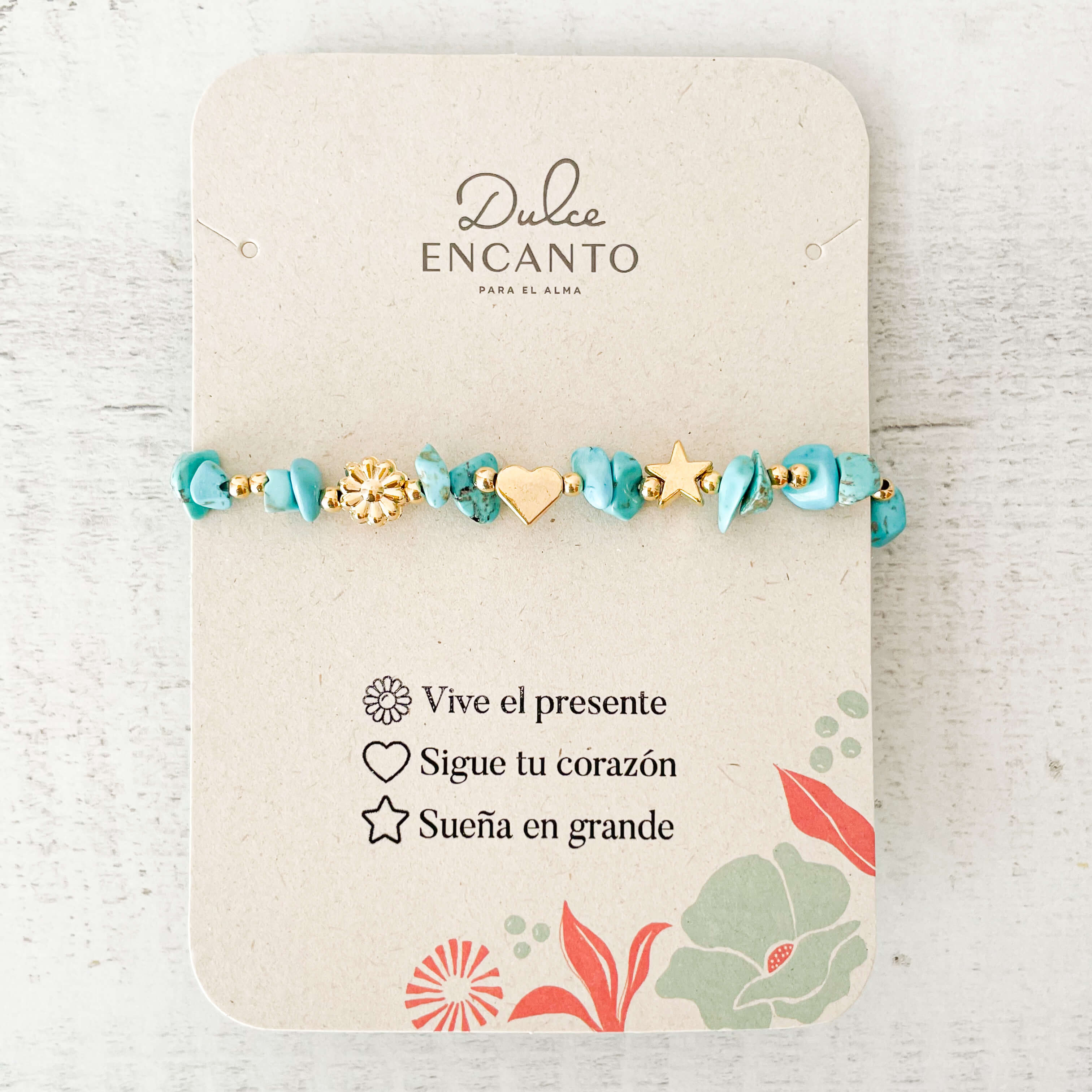Pulsera Turquesa Piedra Natural 3 Intenciones Con Significado