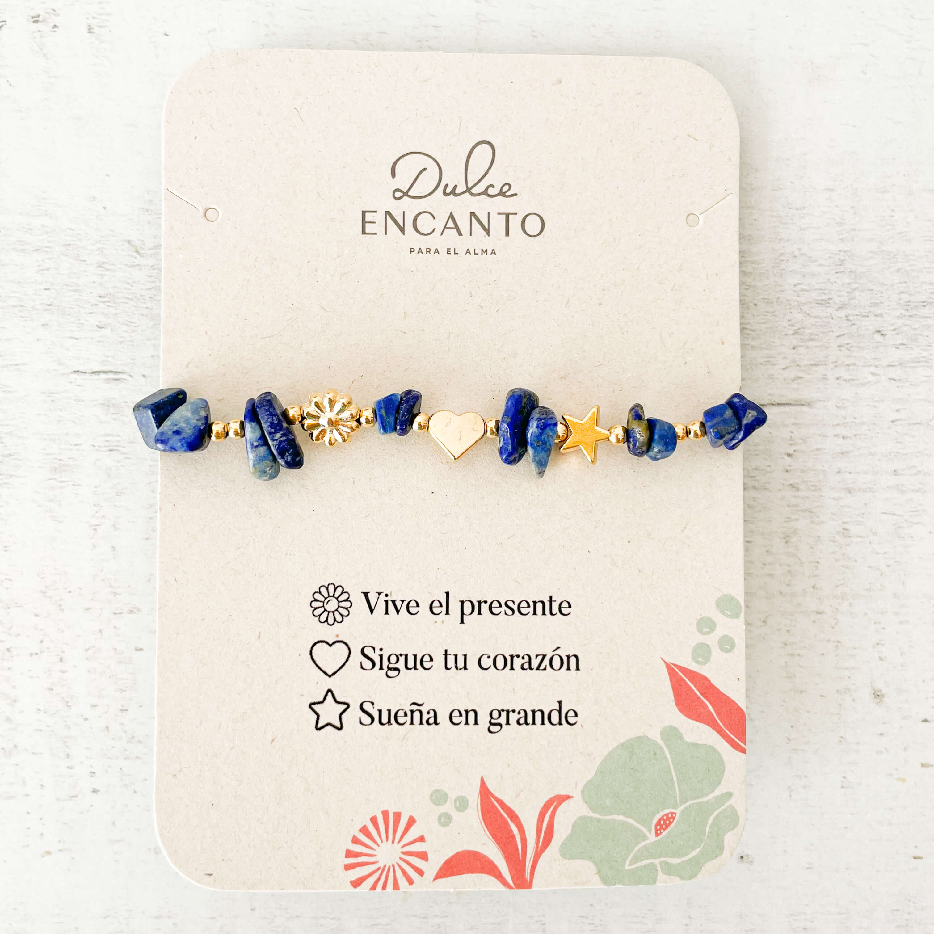 Pulsera Lapislázuli Piedra Natural 3 Intenciones Con Significado
