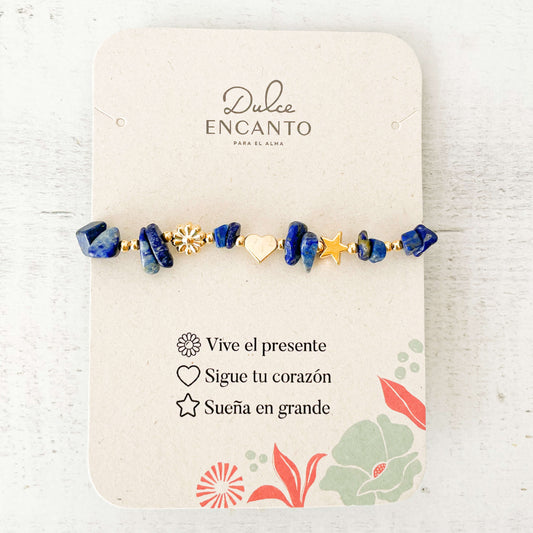 Pulsera Lapislázuli Piedra Natural 3 Intenciones Con Significado