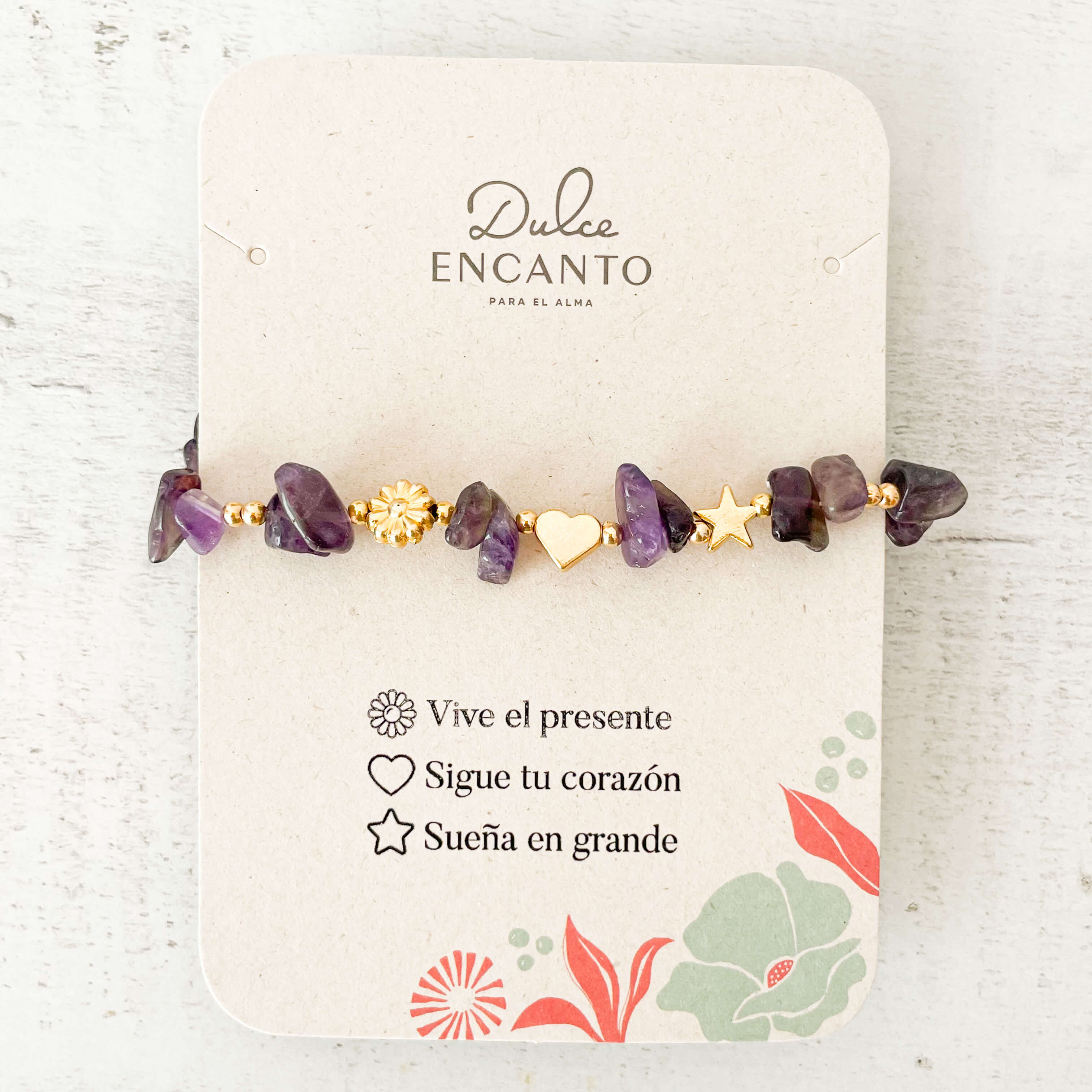 Pulsera Amatista Piedra Natural 3 Intenciones Con Significado