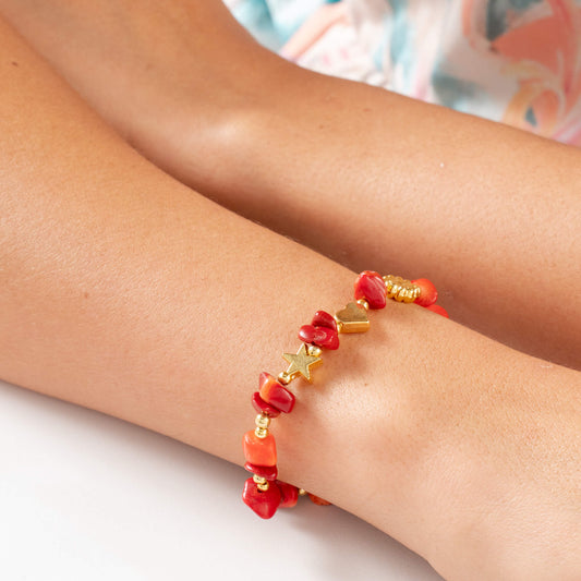 Pulsera Coral Rojo Piedra Natural 3 Intenciones Con Significado
