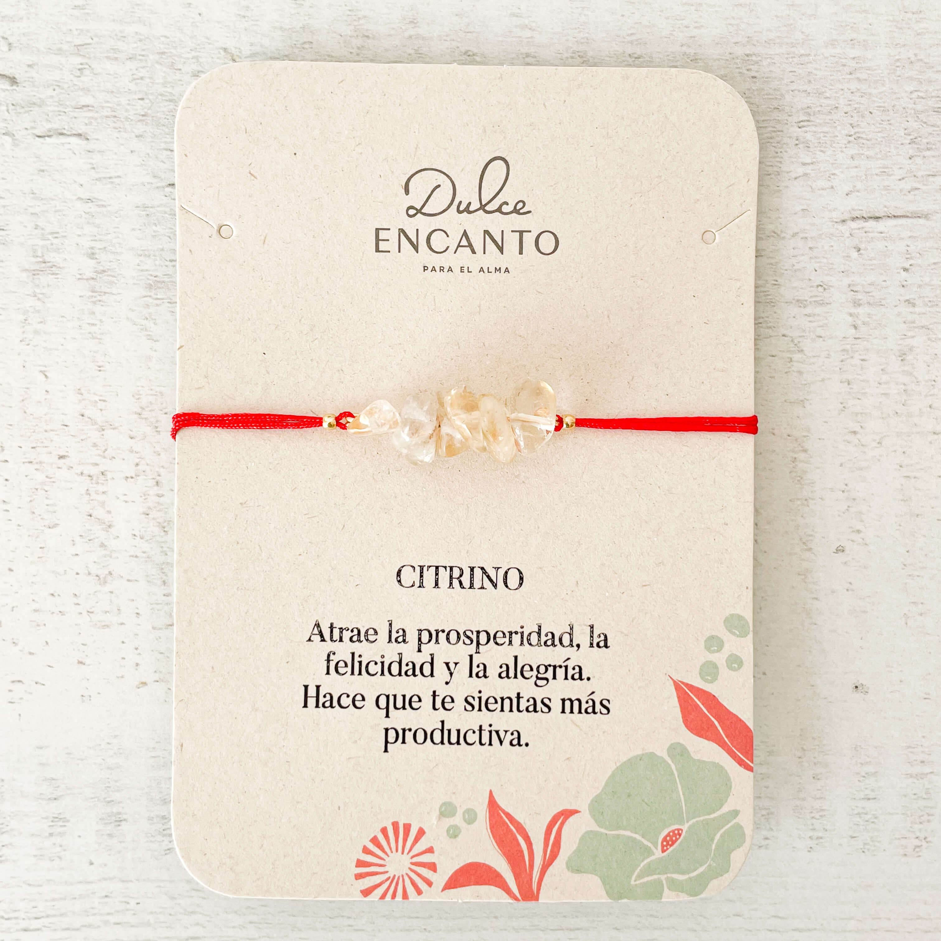 Pulsera Citrino Piedra Natural Hilo Rojo