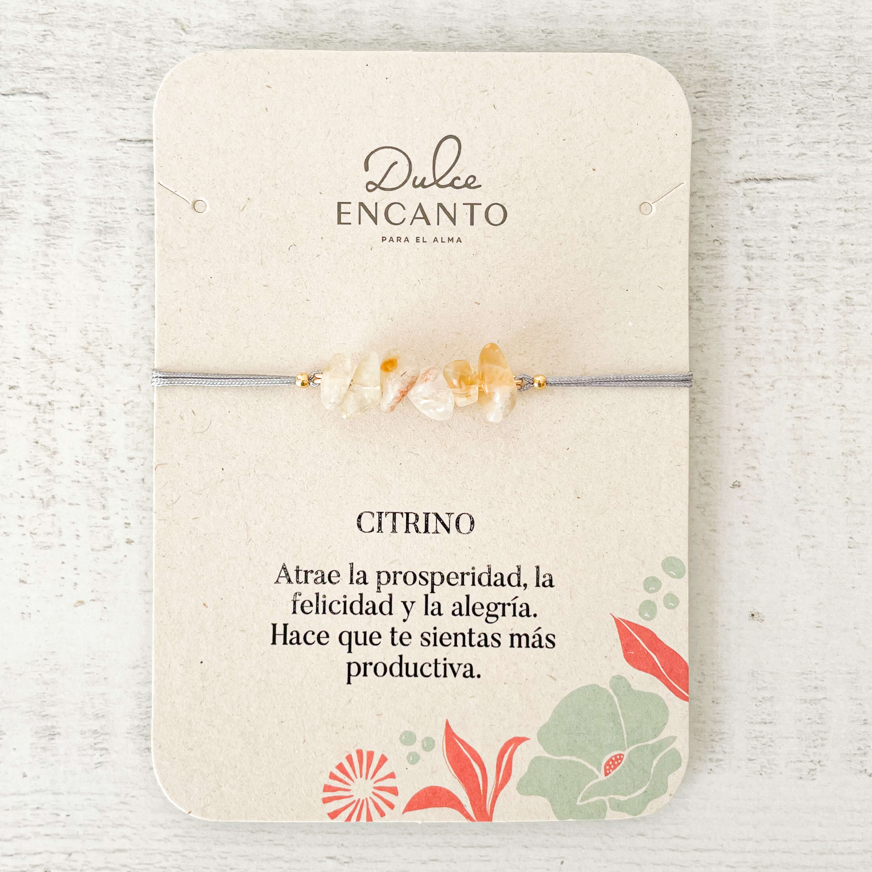 Pulsera Citrino Piedra Natural Hilo Gris