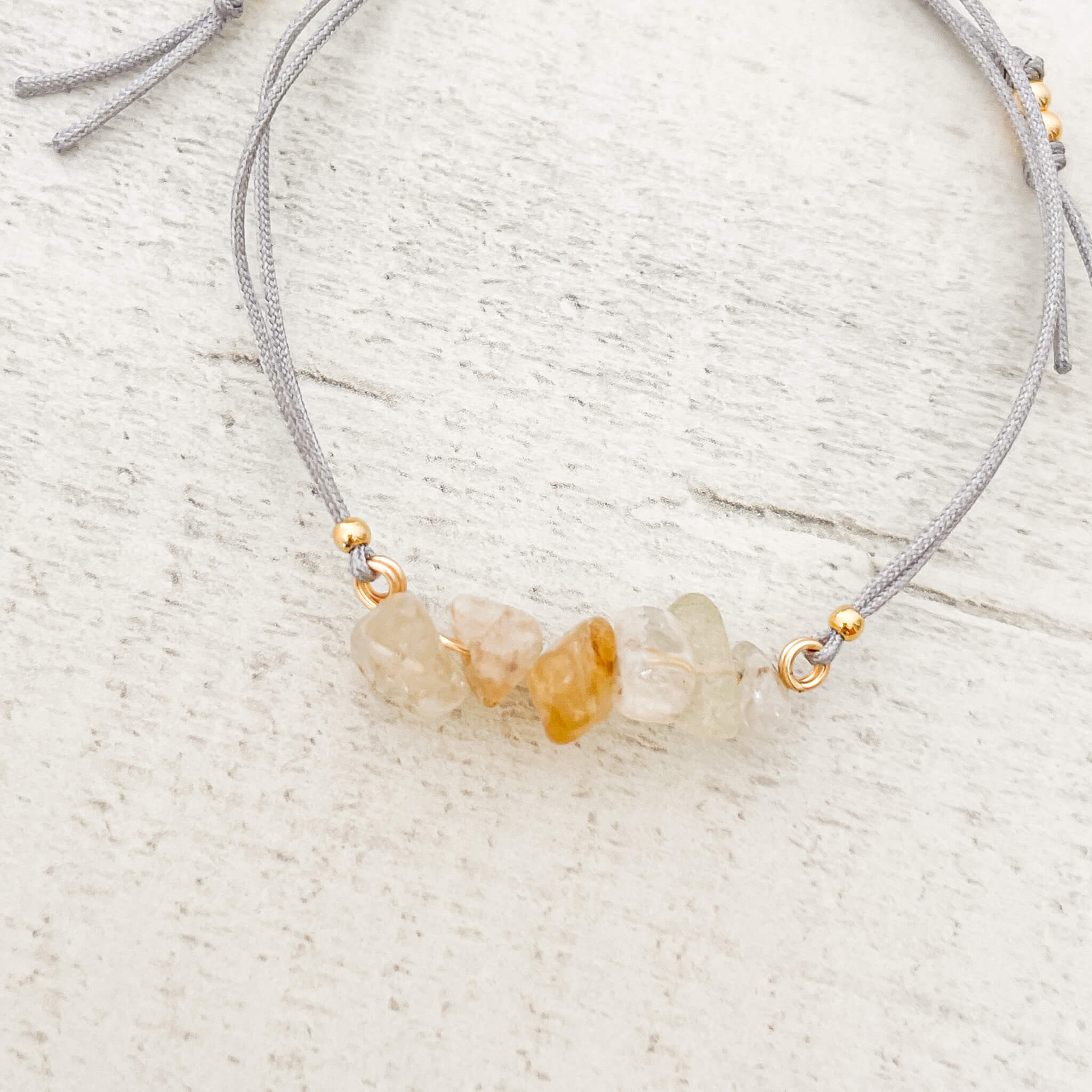 Pulsera Citrino Piedra Natural Hilo Gris