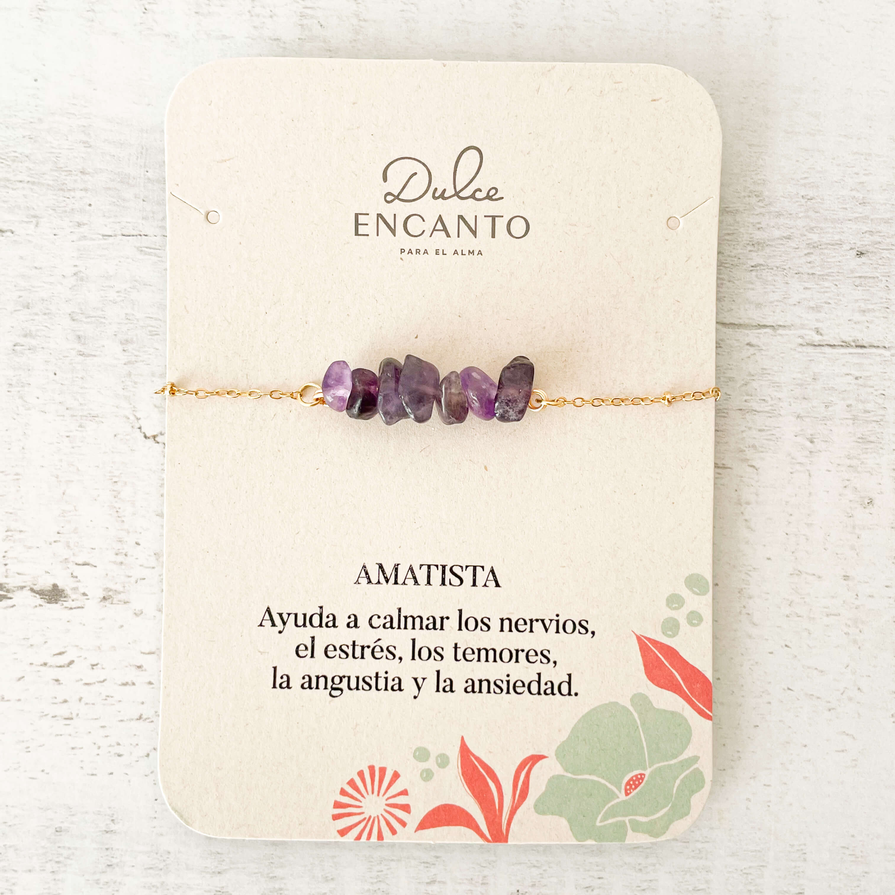 Pulsera Amatista Piedras Naturales Broche Cadena