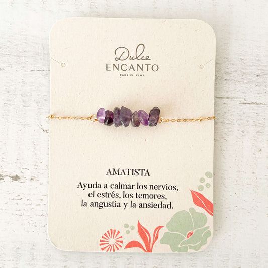 Pulsera Amatista Piedras Naturales Broche Cadena
