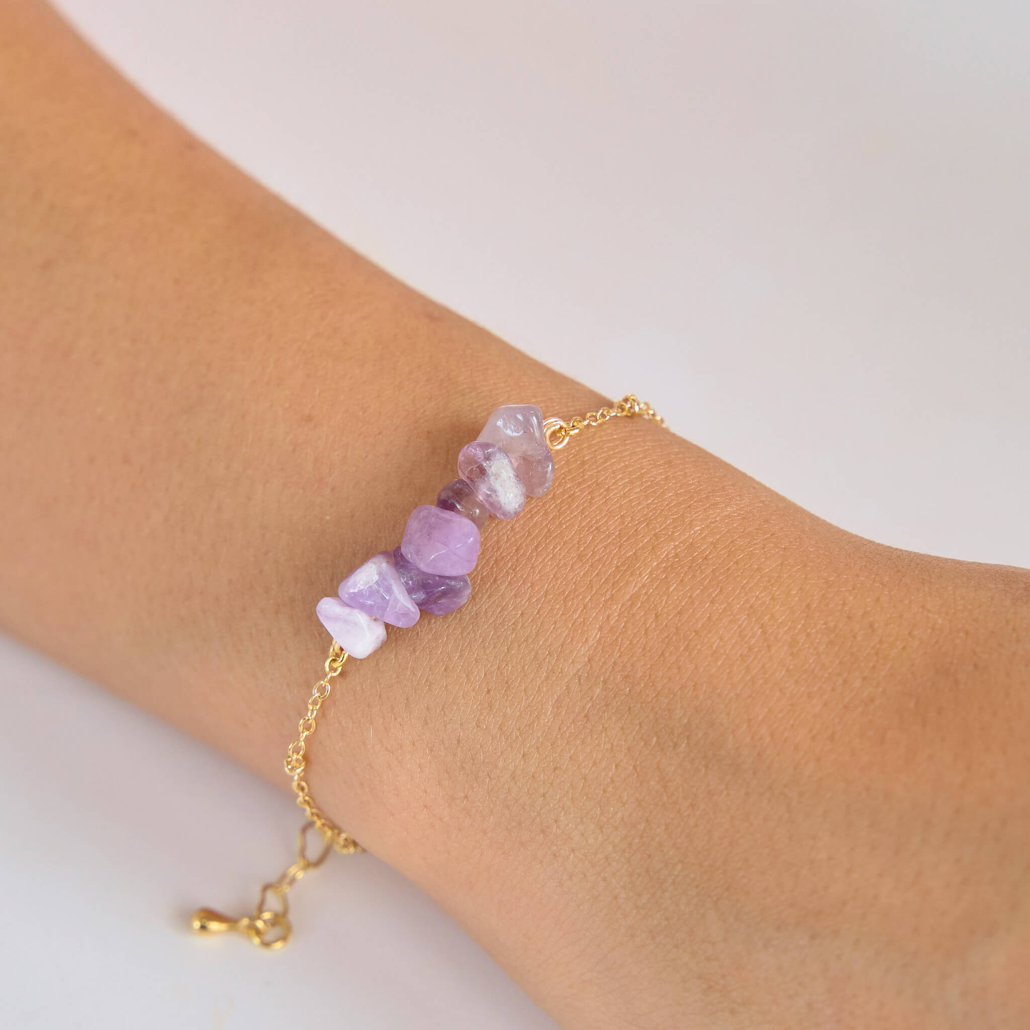 Pulsera Amatista Piedras Naturales Broche Cadena