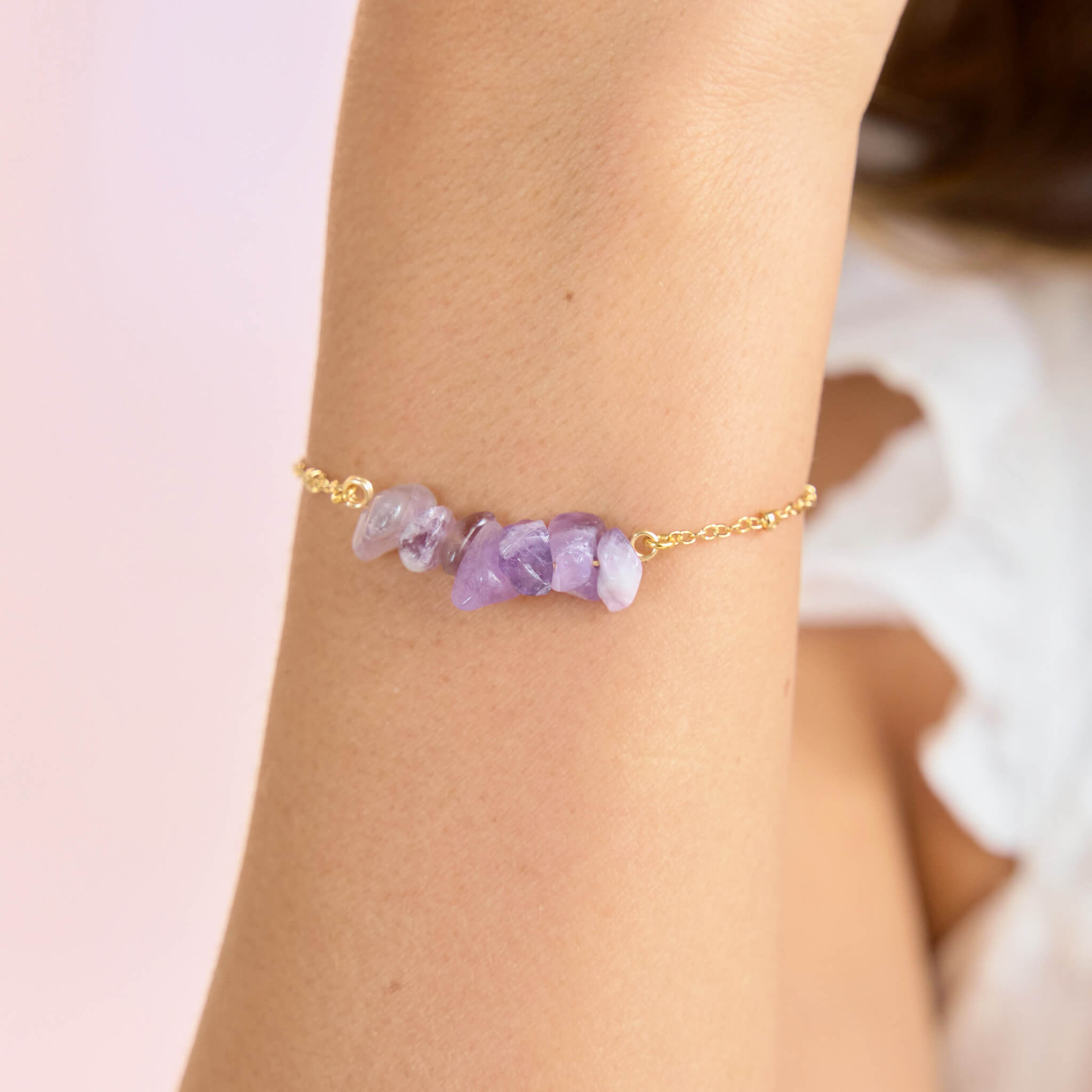 Pulsera Amatista Piedras Naturales Broche Cadena