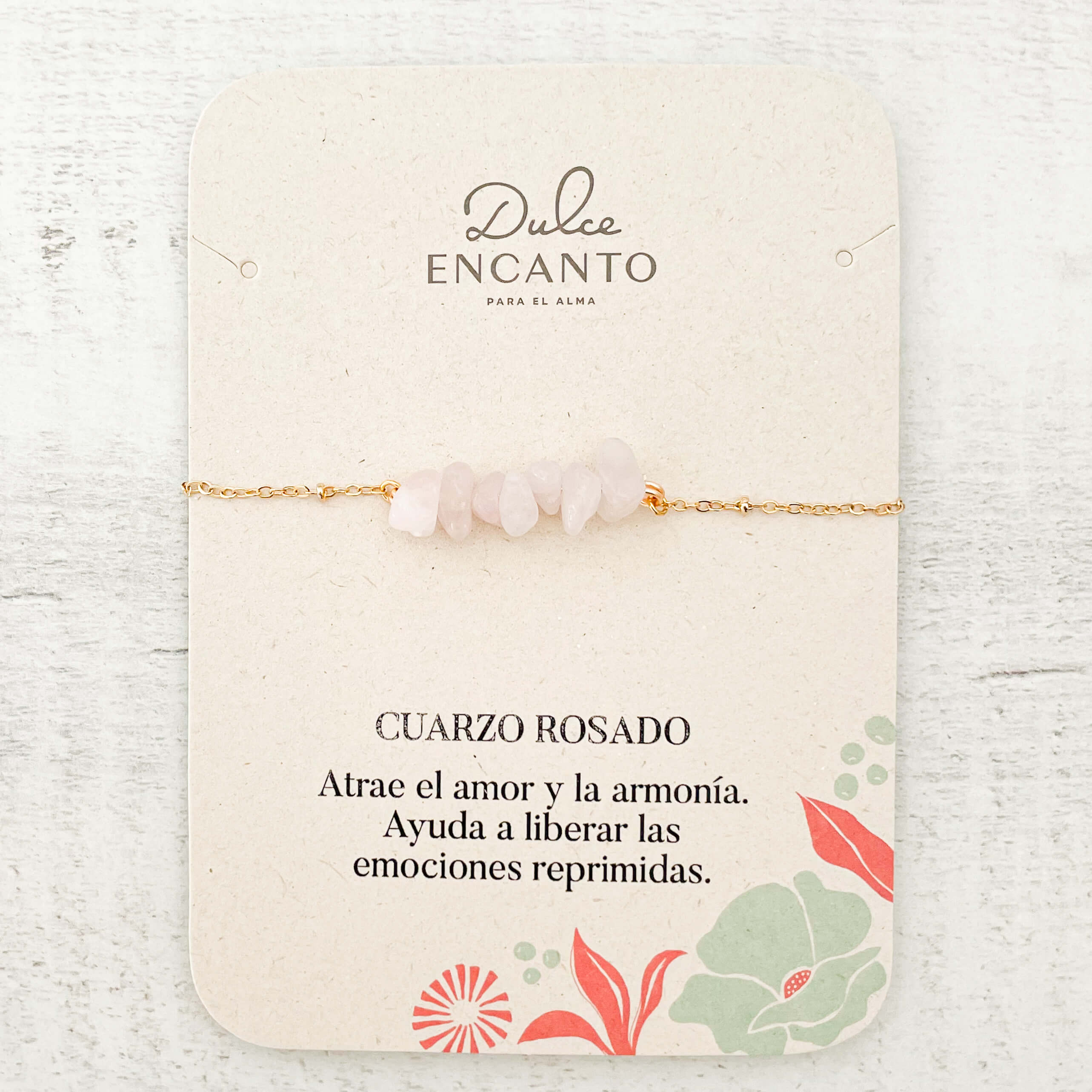 Pulsera Cuarzo Rosa Piedras Naturales Broche Cadena