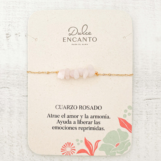 Pulsera Cuarzo Rosa Piedras Naturales Broche Cadena