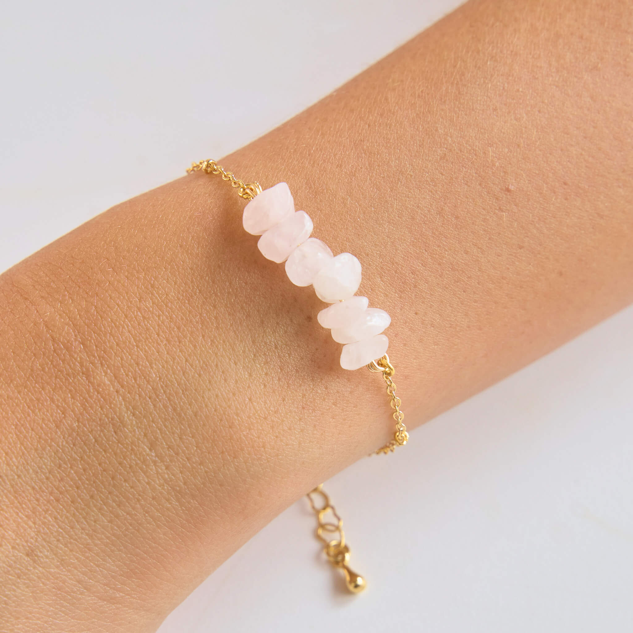 Pulsera Cuarzo Rosa Piedras Naturales Broche Cadena