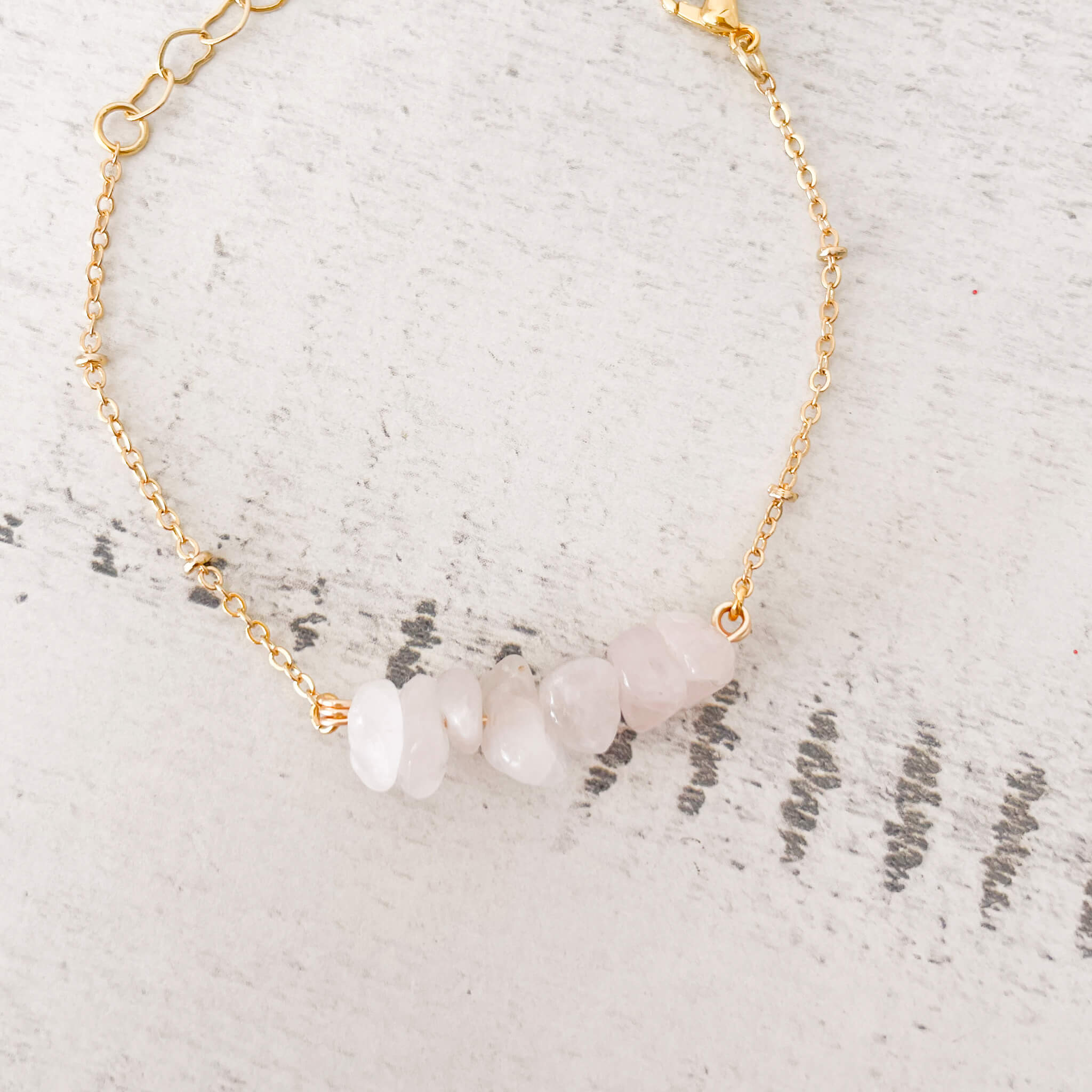 Pulsera Cuarzo Rosa Piedras Naturales Broche Cadena