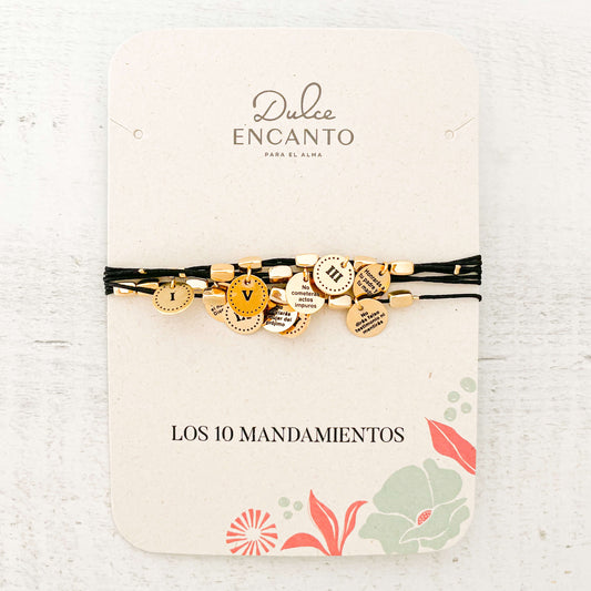 Pulsera 10 Mandamientos Hilo Negro Con Significado