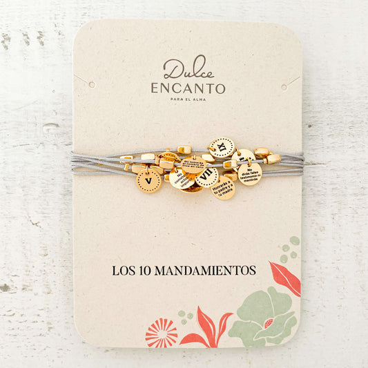 Pulsera 10 Mandamientos Hilo Gris Con Significado