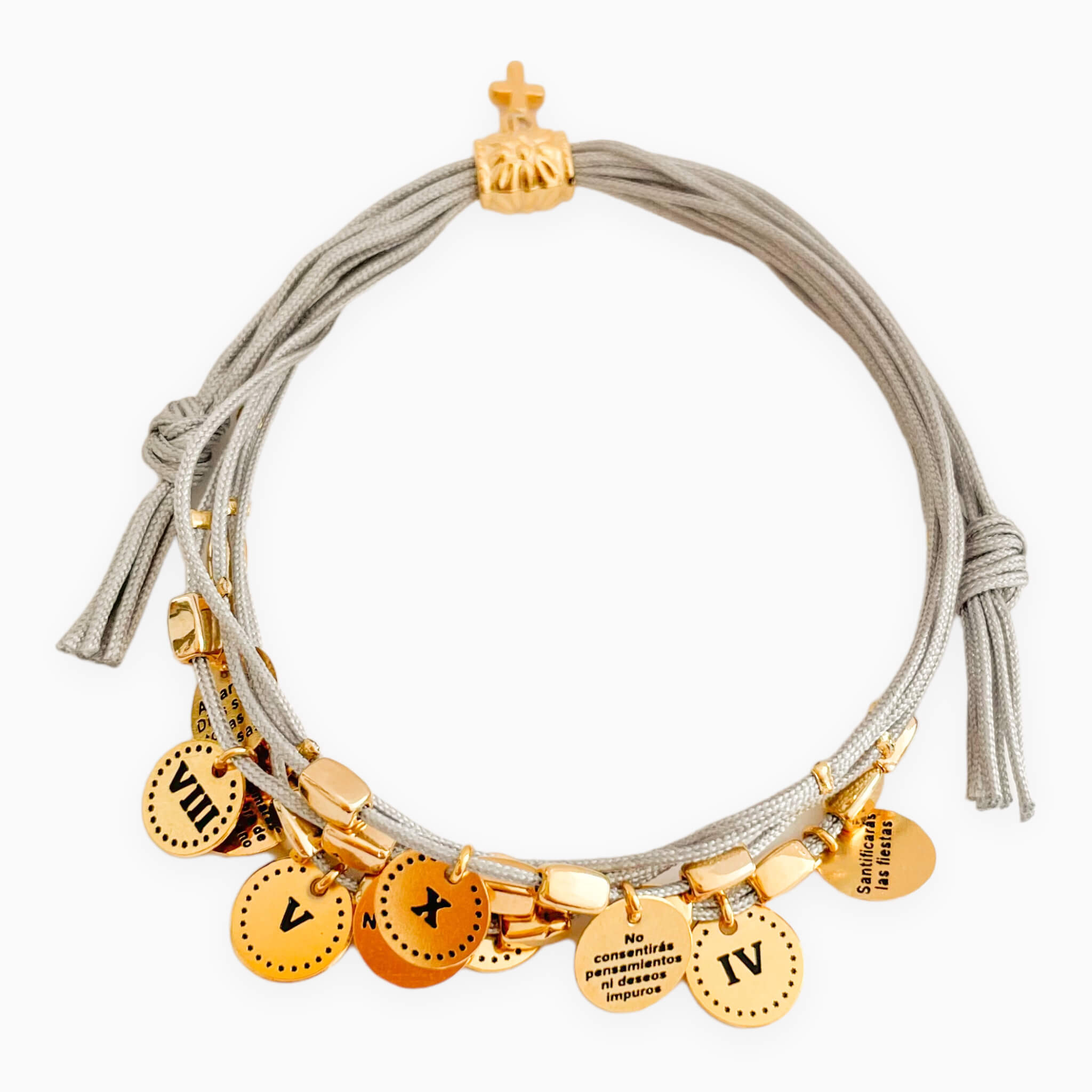Pulsera 10 Mandamientos Hilo Gris Con Significado