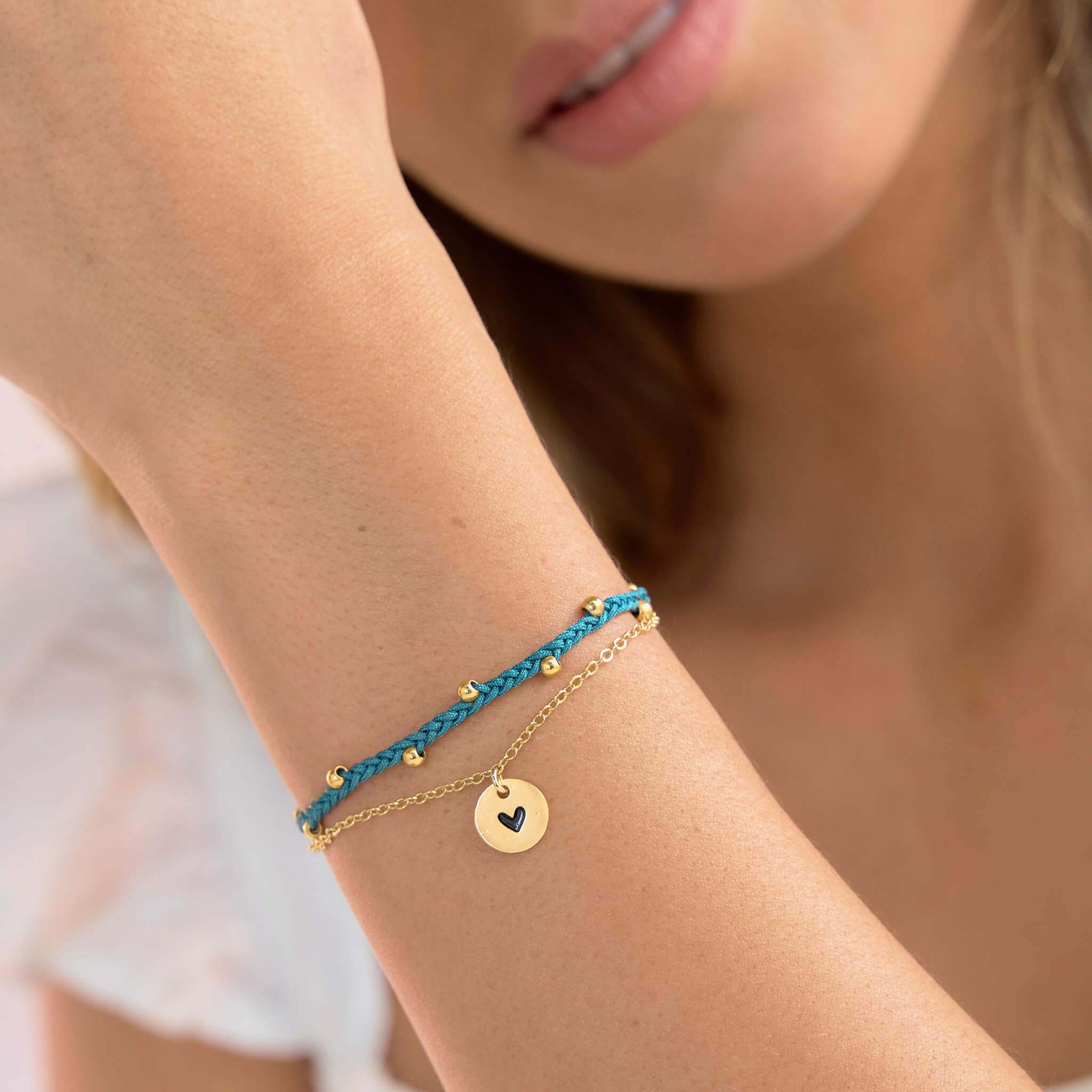 Pulsera Trenza Cadena Corazón Hilo Azul Con Significado