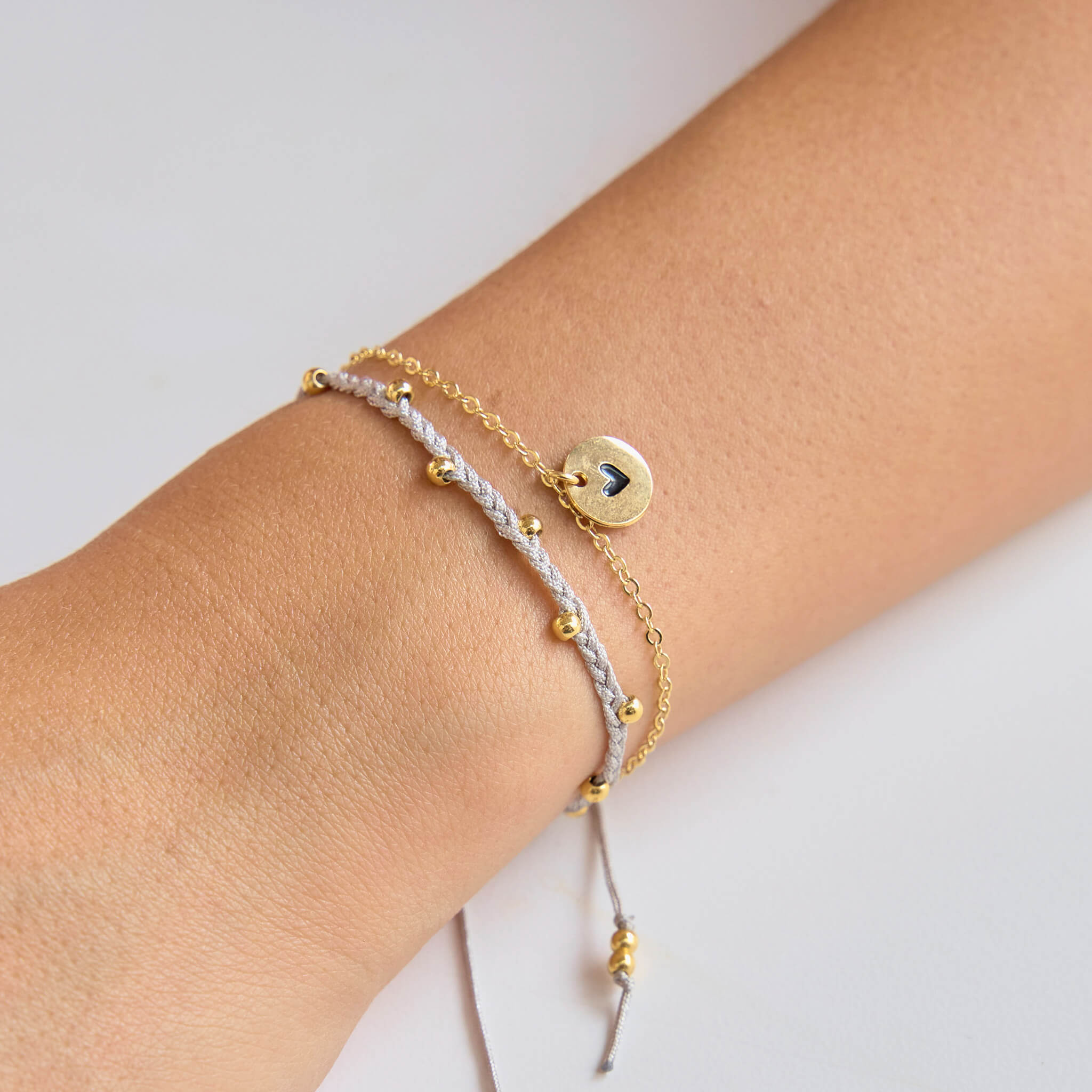 Pulsera Trenza Cadena Corazón Hilo Gris Con Significado