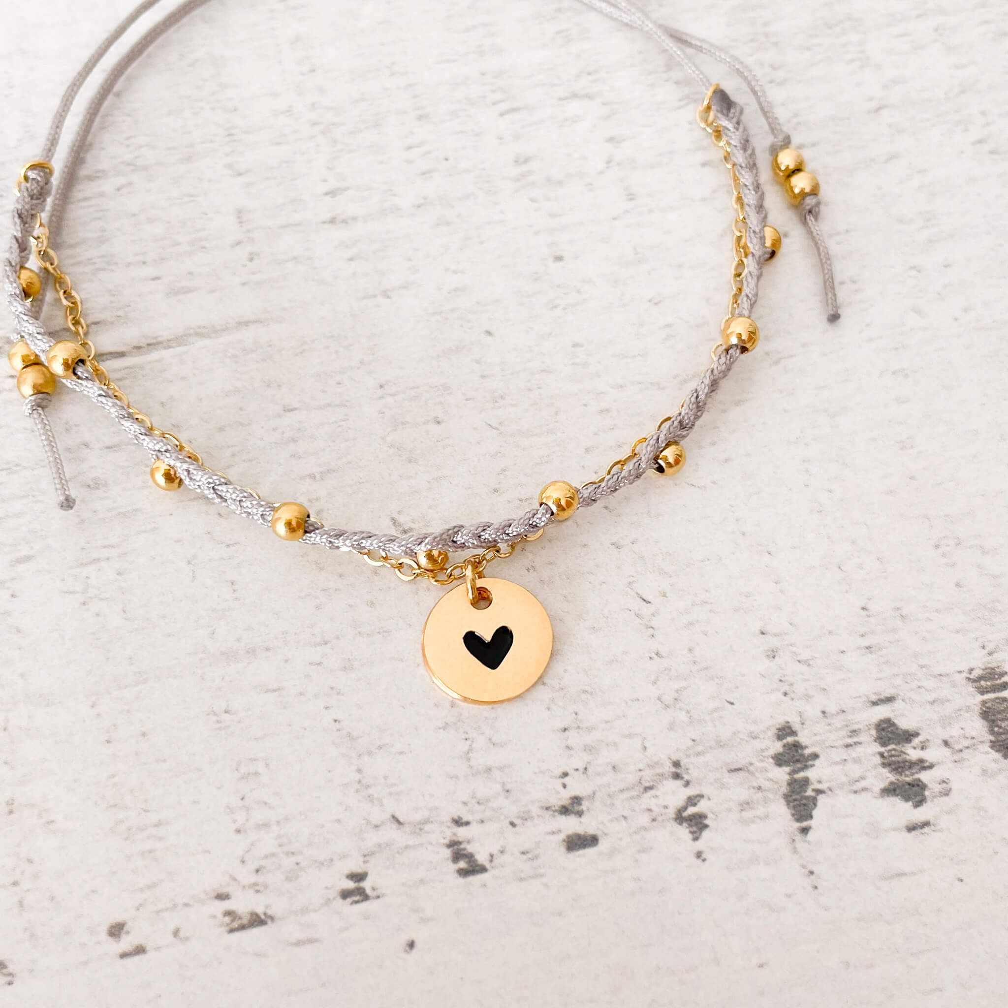 Pulsera Trenza Cadena Corazón Hilo Gris Con Significado