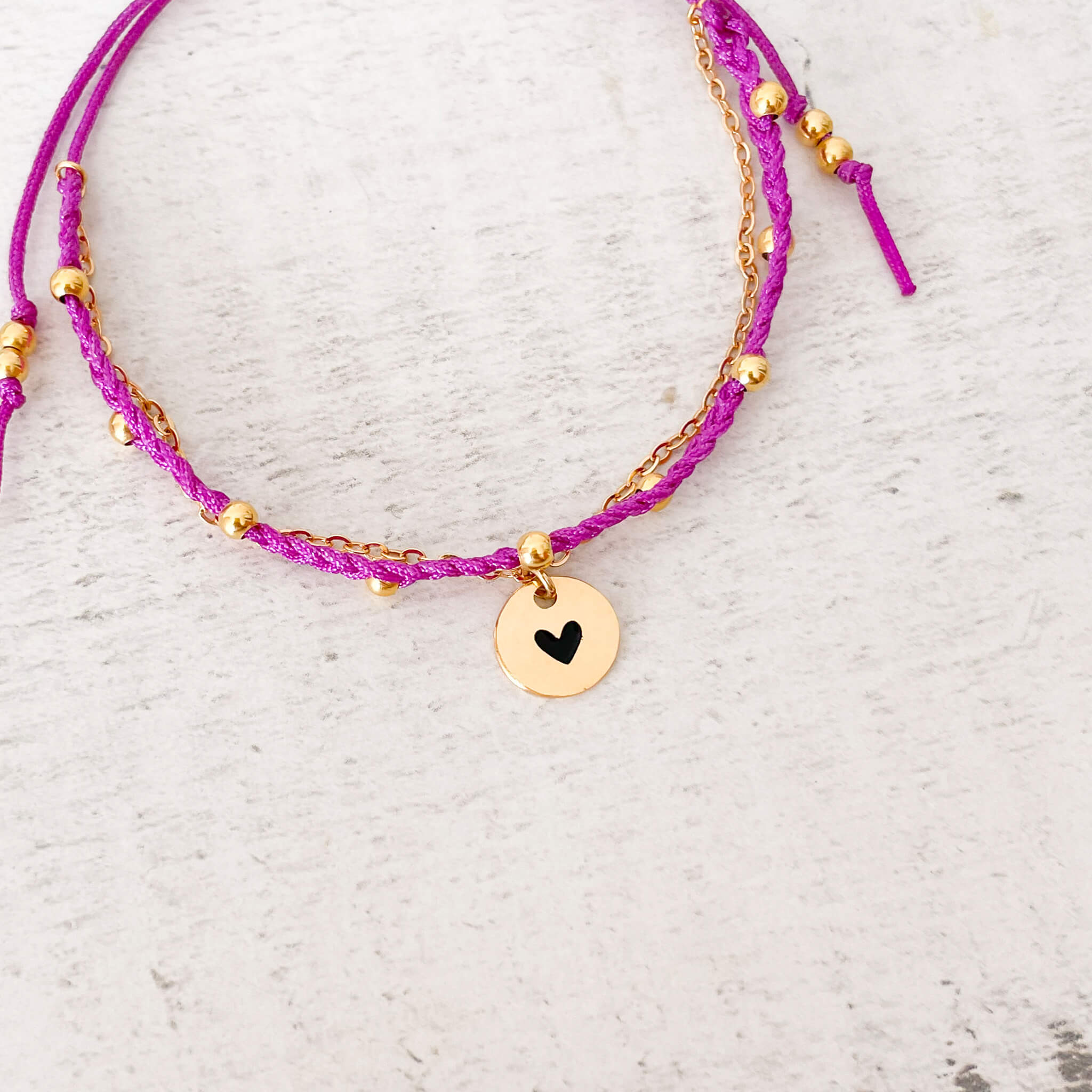 Pulsera Trenza Cadena Corazón Hilo Violeta Con Significado