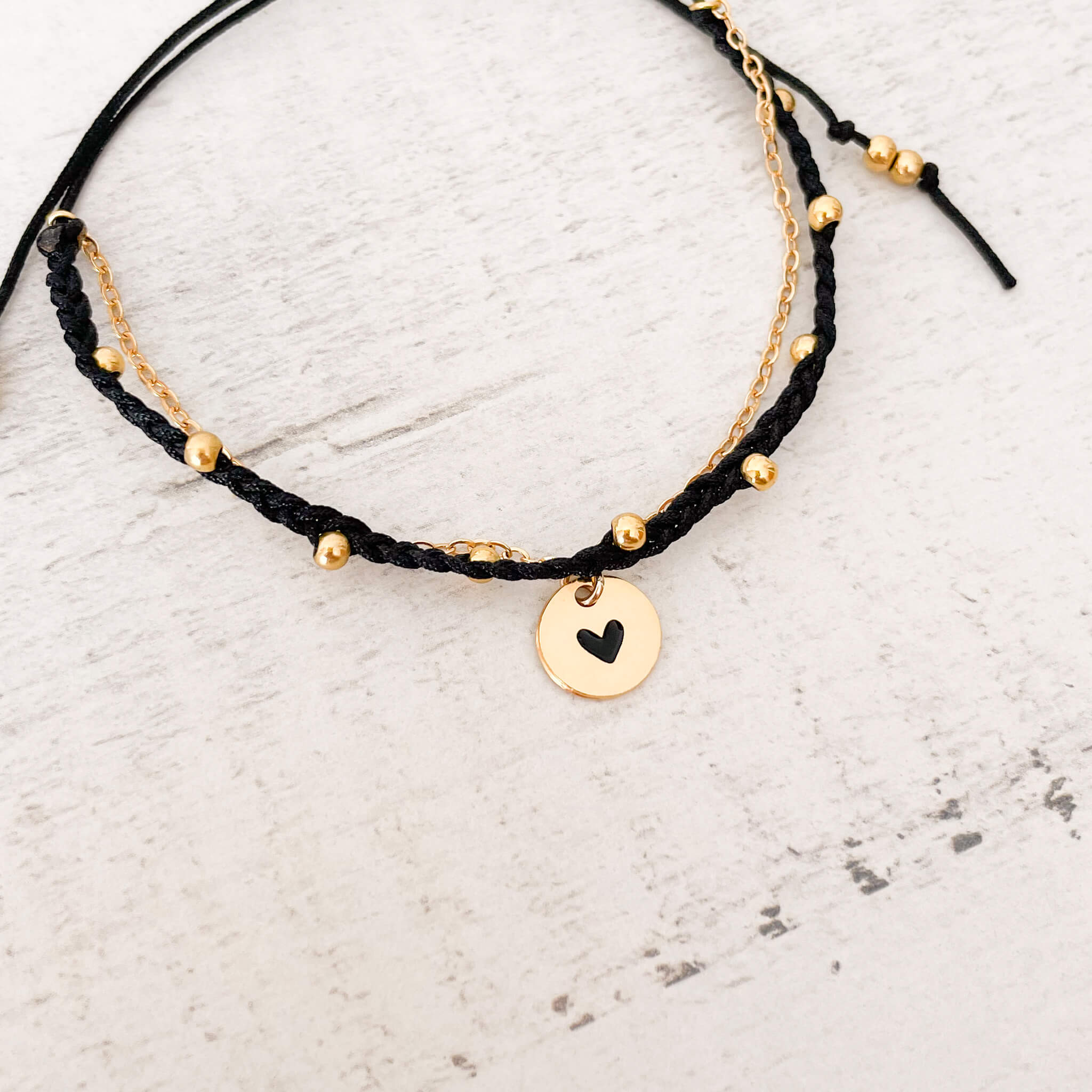 Pulsera Trenza Cadena Corazón Hilo Negro Con Significado