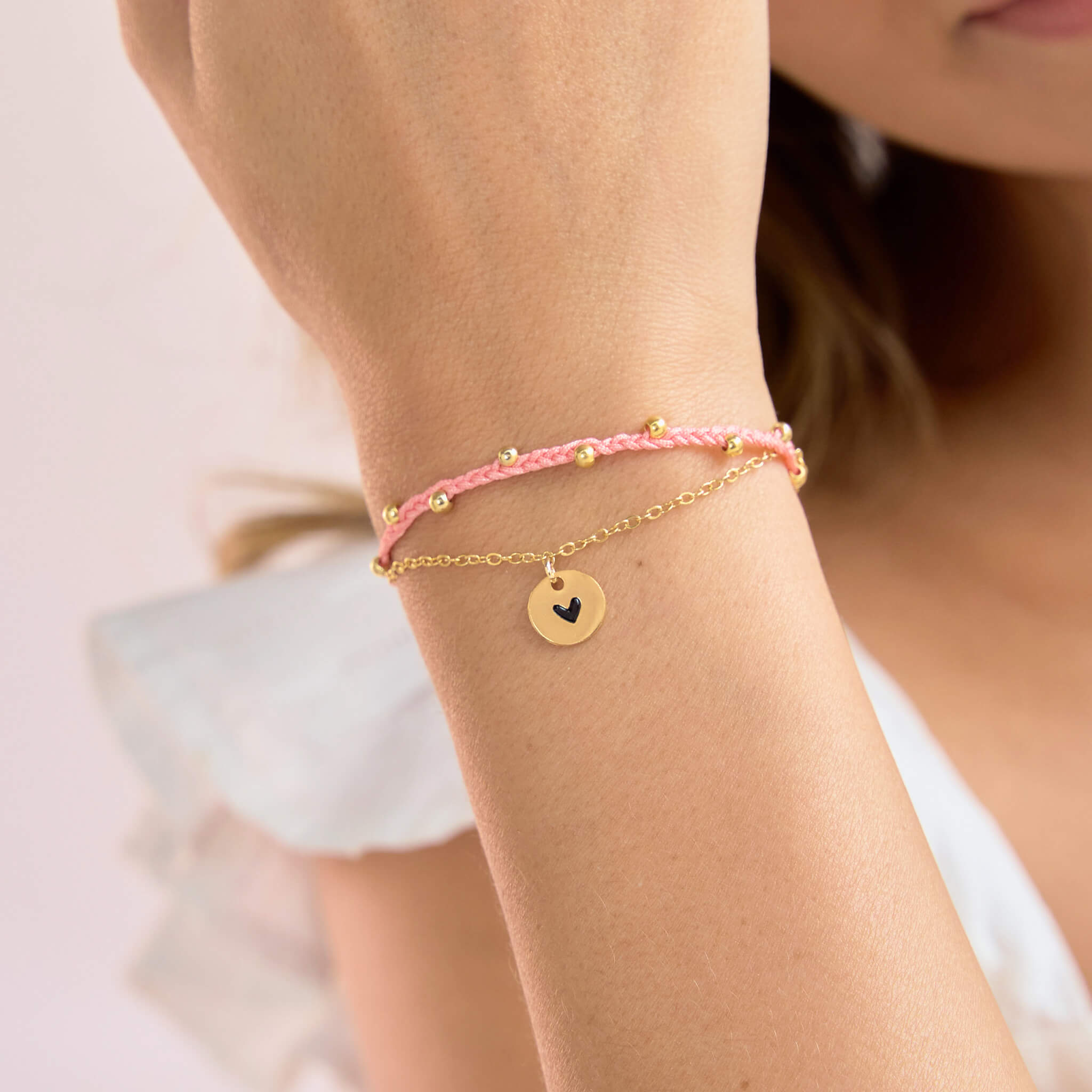 Pulsera Trenza Cadena Corazón Hilo Rosado Con Significado