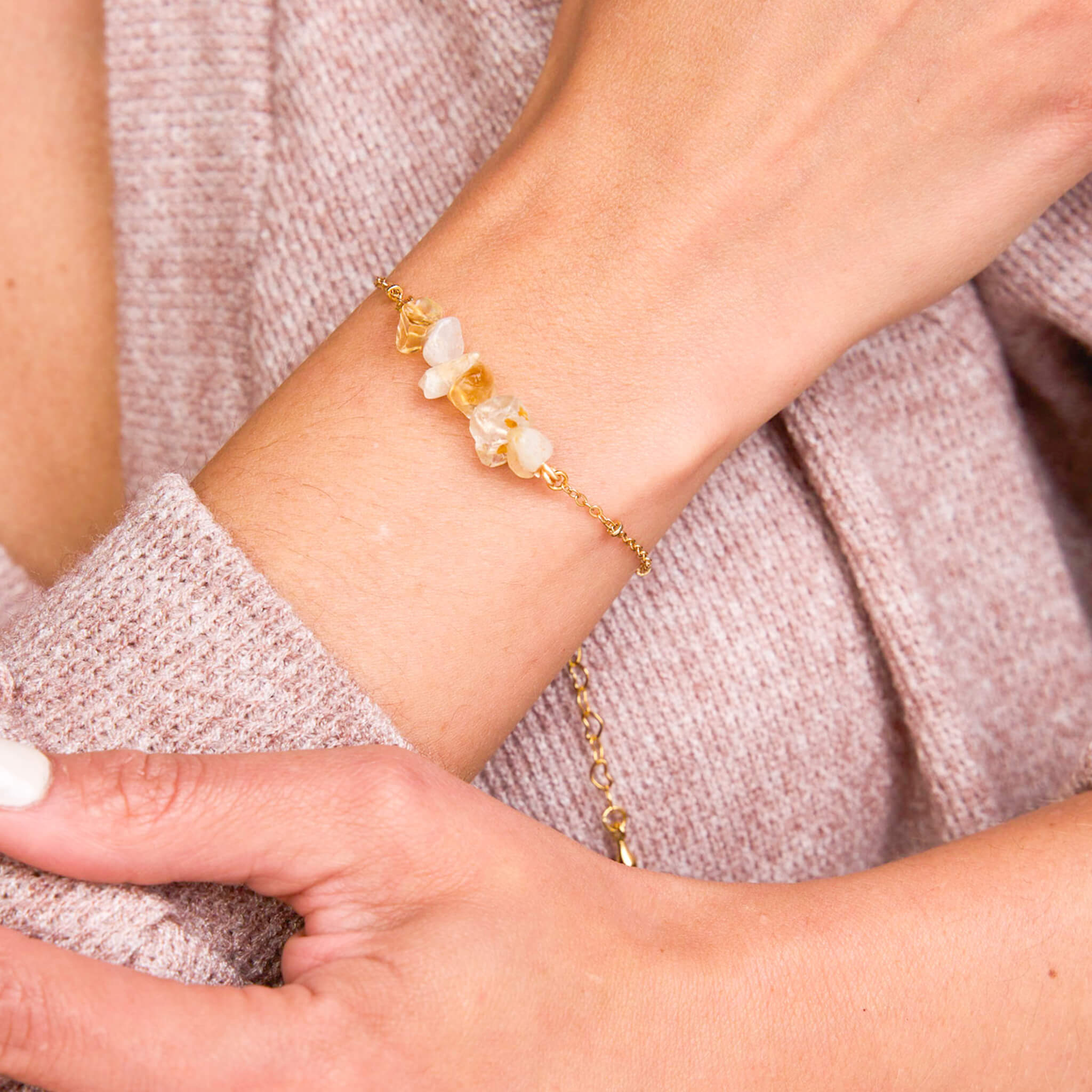 Pulsera Citrino Piedra Natural Broche Cadena